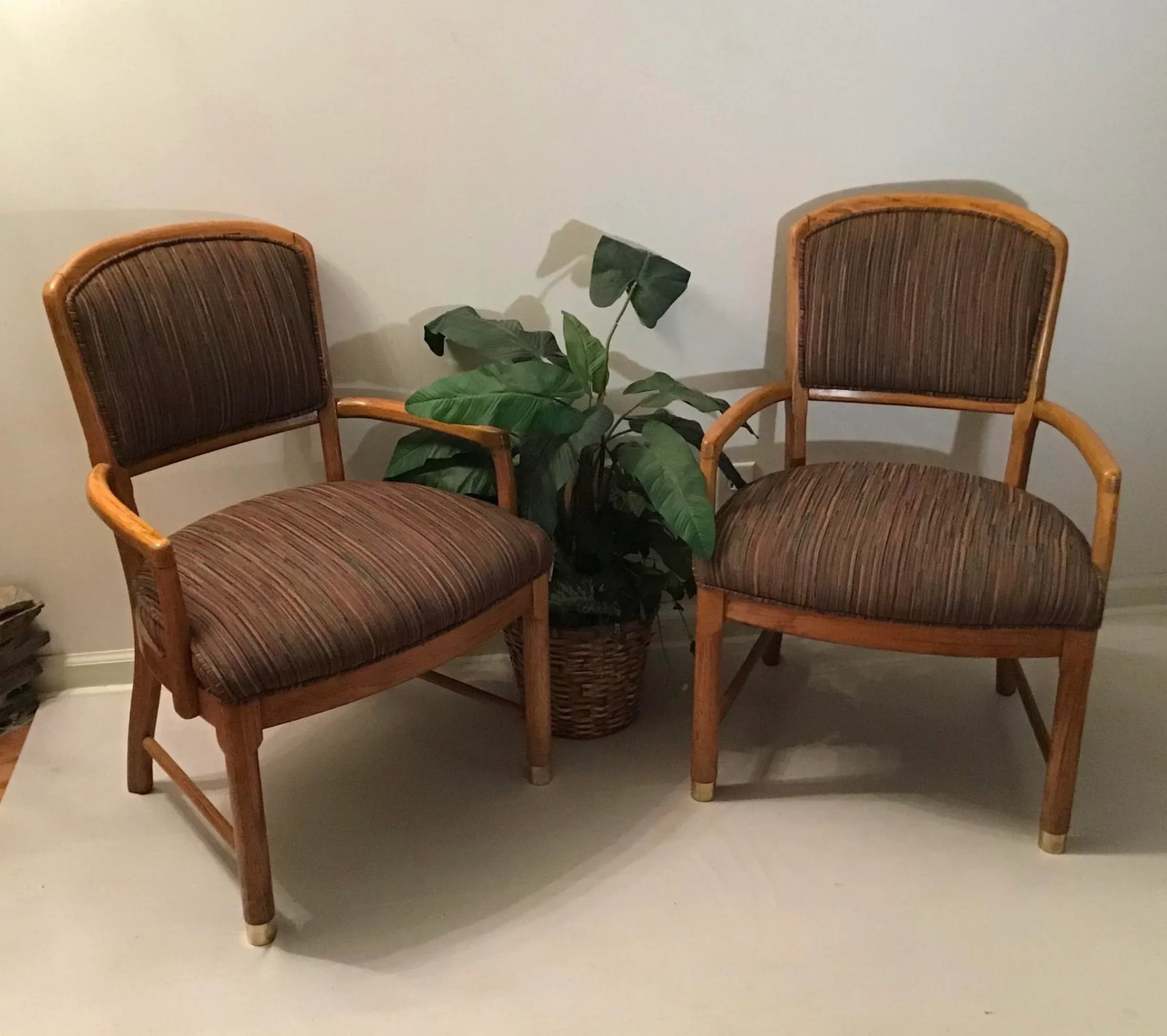1970s Vintage Mid-Century Modern Oak Arm Chairs- A Pair - 10