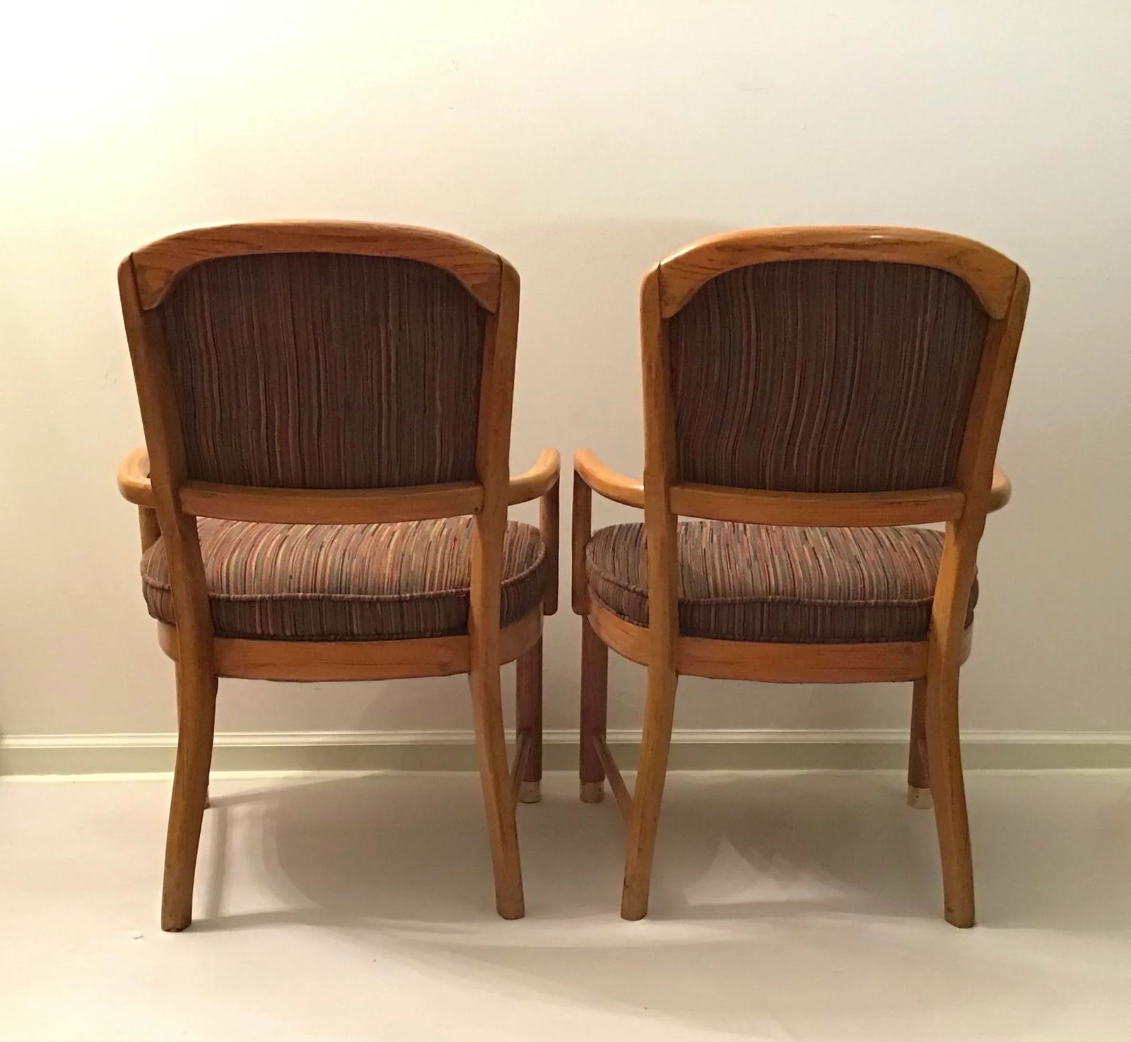 1970s Vintage Mid-Century Modern Oak Arm Chairs- A Pair - 3