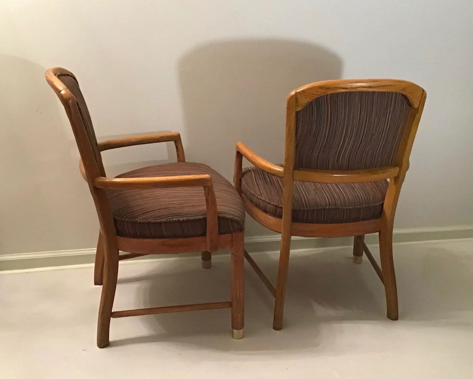 1970s Vintage Mid-Century Modern Oak Arm Chairs- A Pair - 5