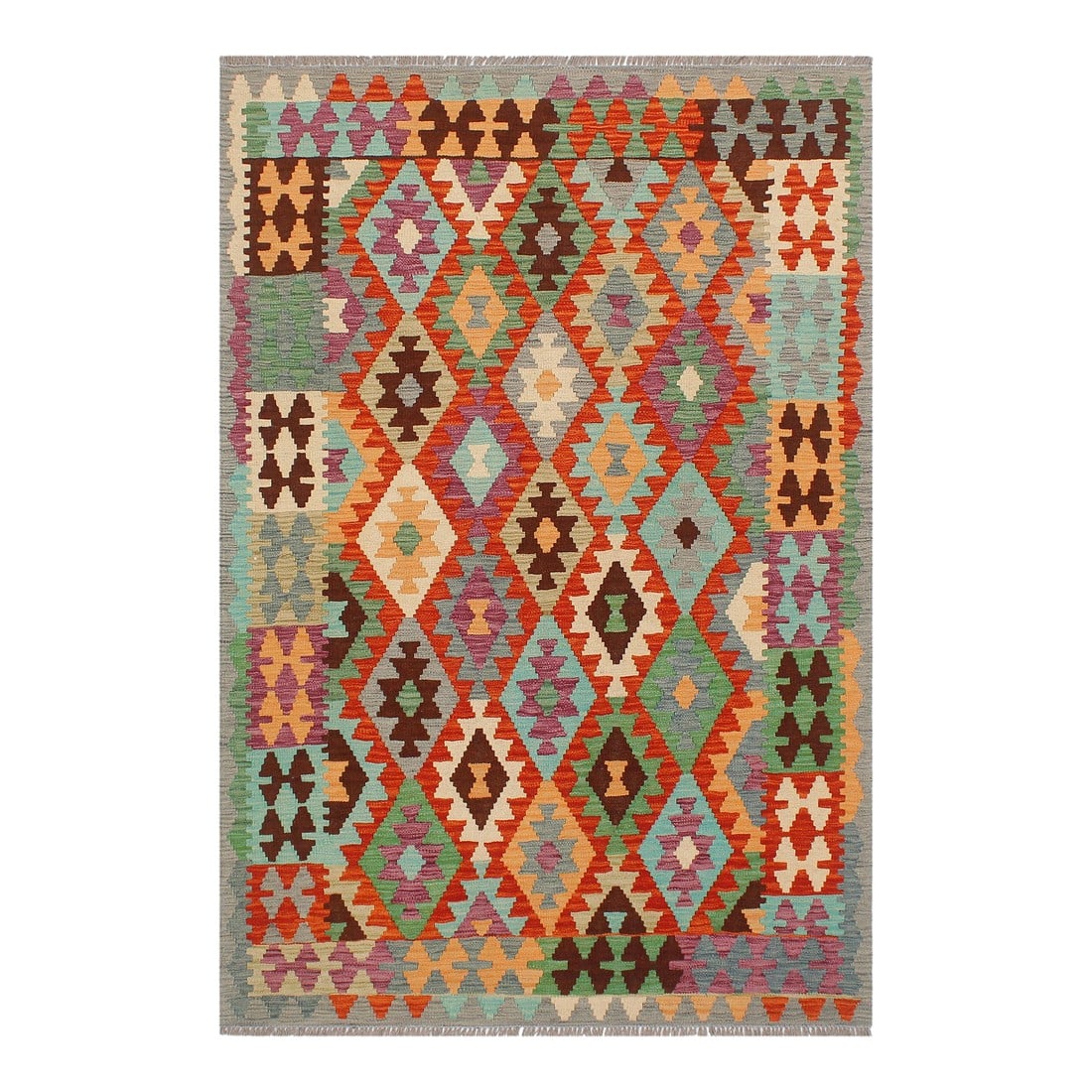 1990s Southwestern Style Kilim Rust Gray Wool Rug - 4'2" X 5'10" (1 of 7)
