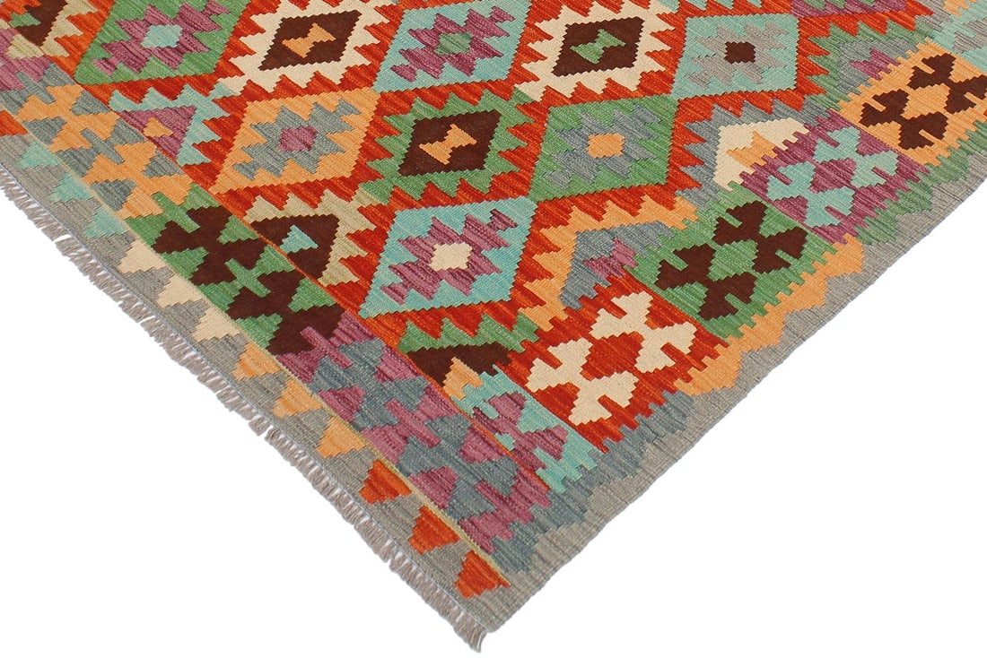 1990s Southwestern Style Kilim Rust Gray Wool Rug - 4'2" X 5'10" - 3