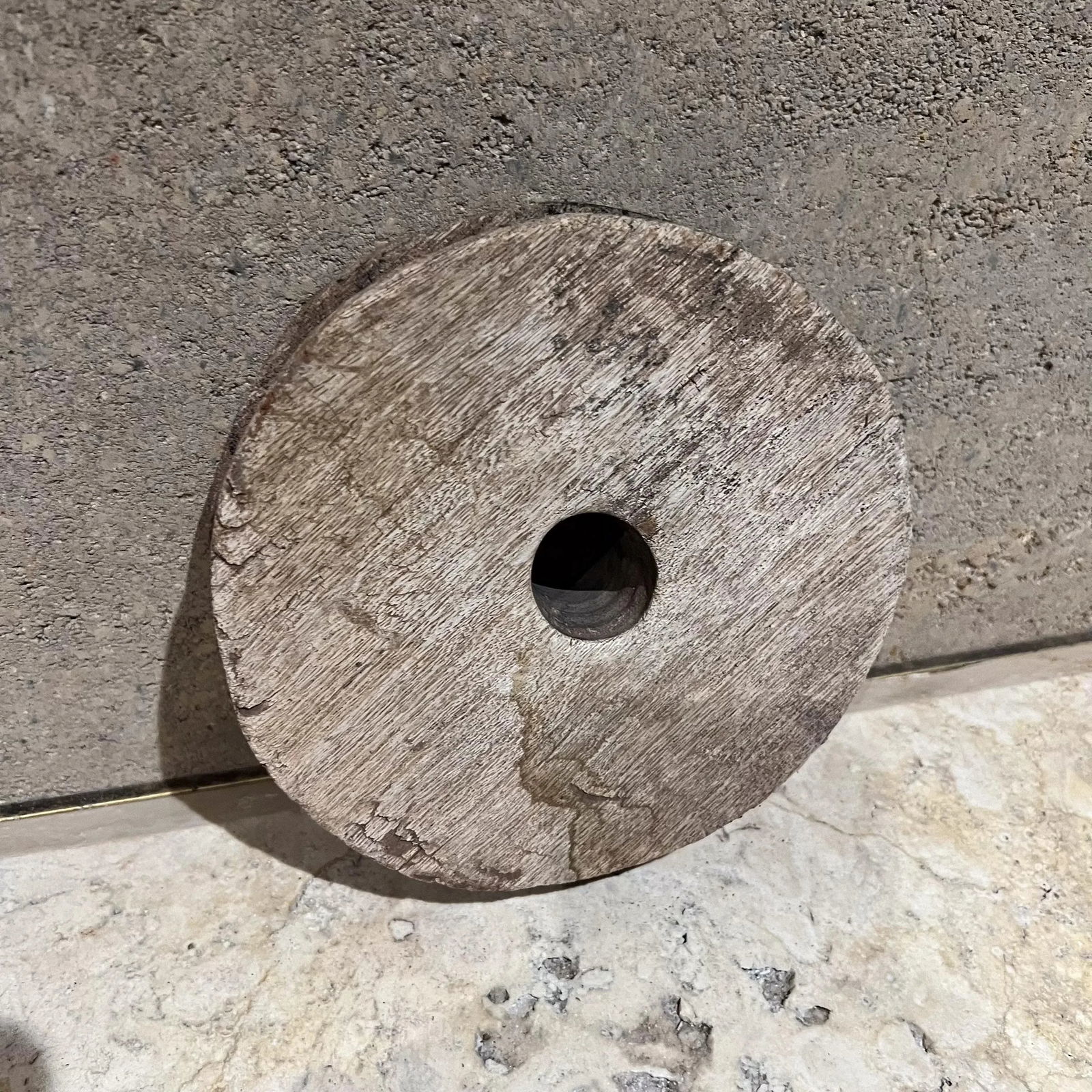 French Vintage Mesquite Wood Circle Disc Pulley - 2