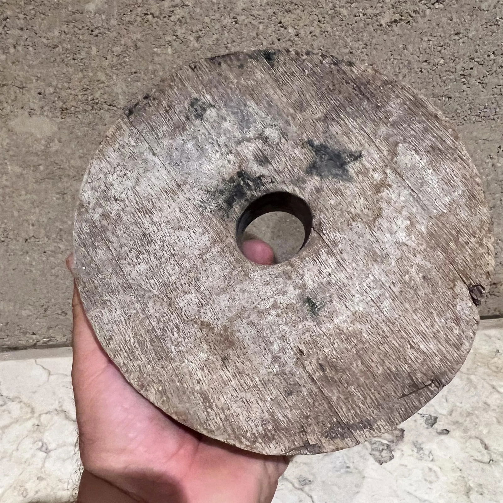 French Vintage Mesquite Wood Circle Disc Pulley - 3