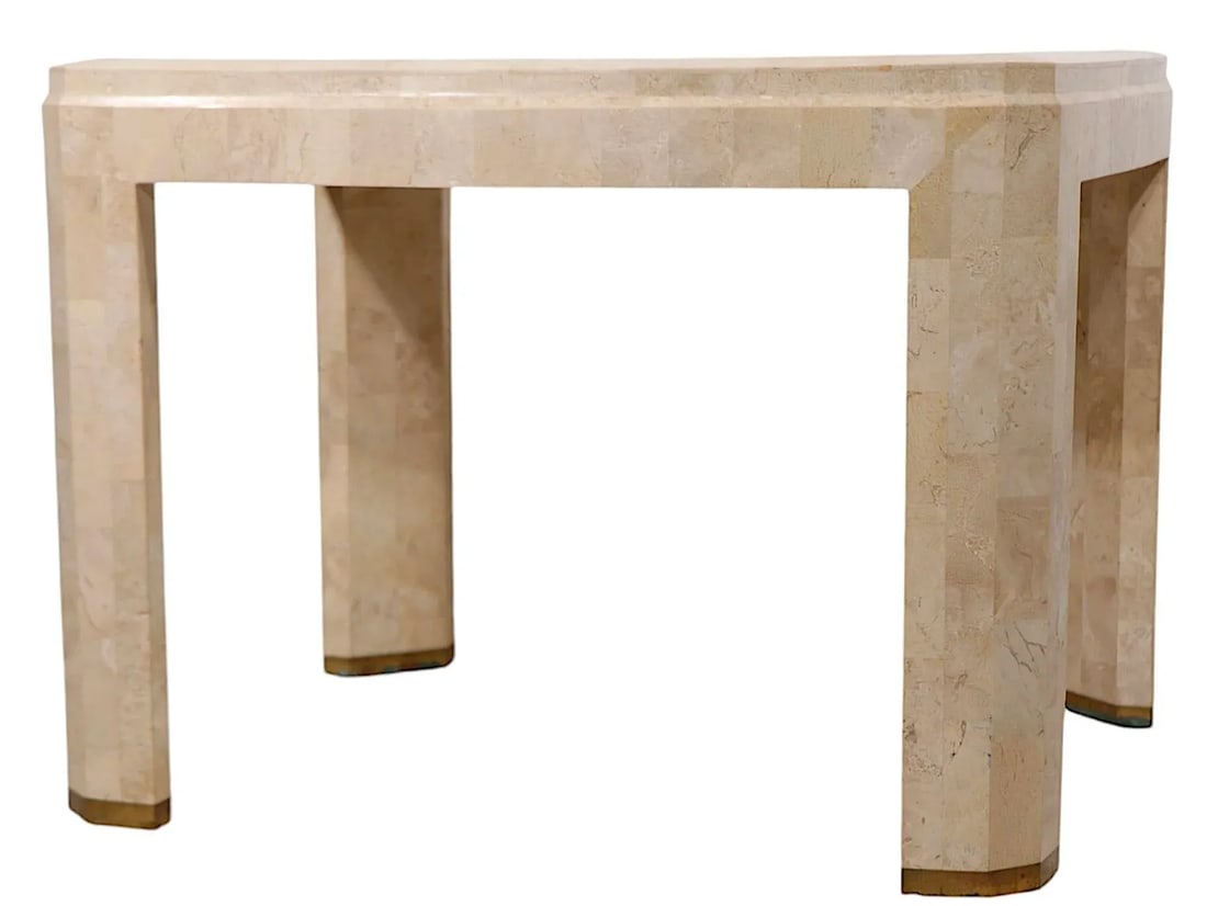 Tessellated Stone and Brass End Side Table by Maitland Smith C. 1984 - 3