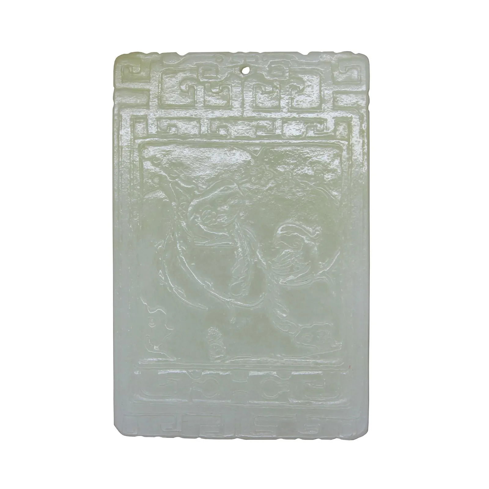 Thick White Jade Belt Plate Pendant With Chinese Love Bird Mandarin Duck Play - 2