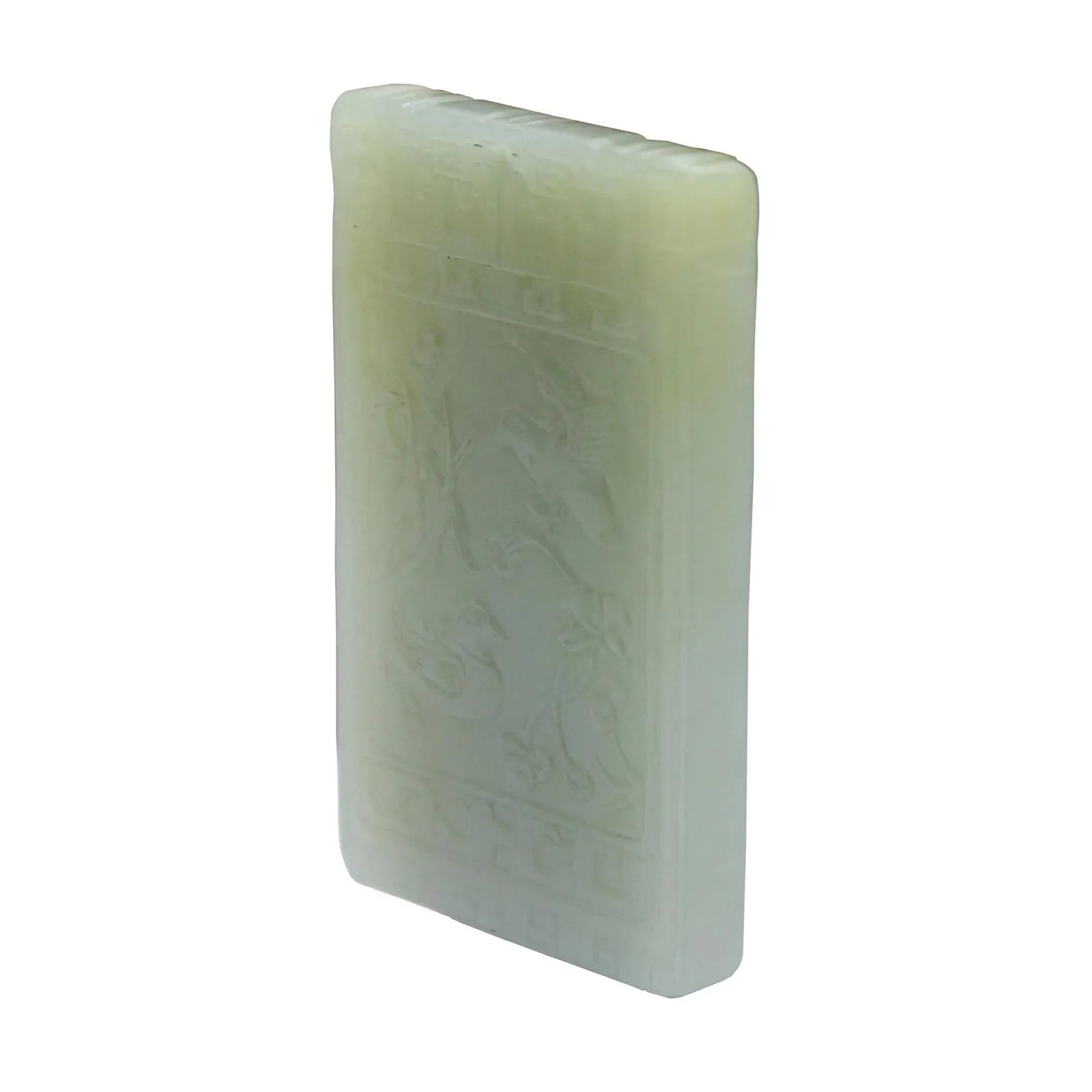 Thick White Jade Belt Plate Pendant With Chinese Love Bird Mandarin Duck Play - 5