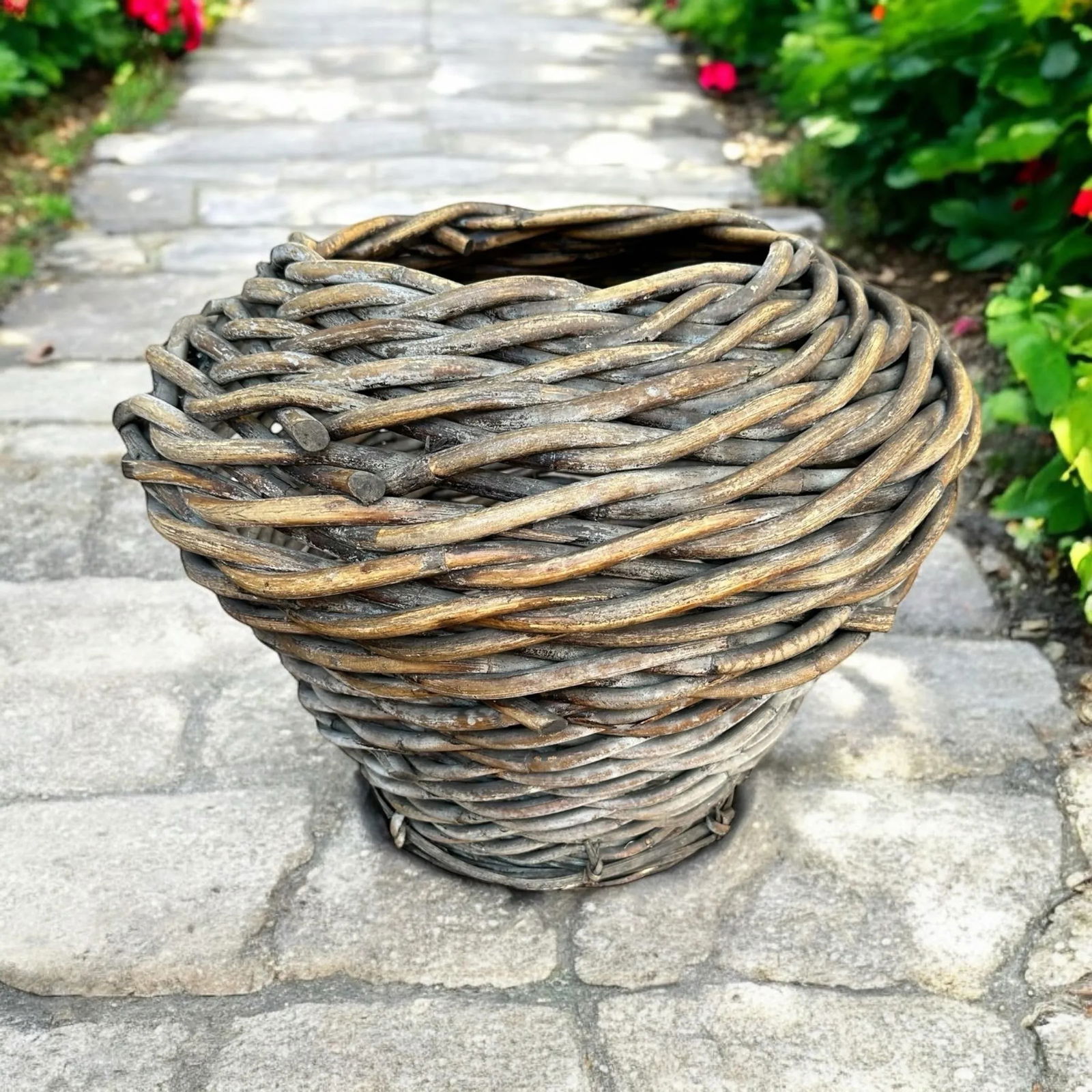 Antique Large Handwoven Rattan Split Reed Basket - 2
