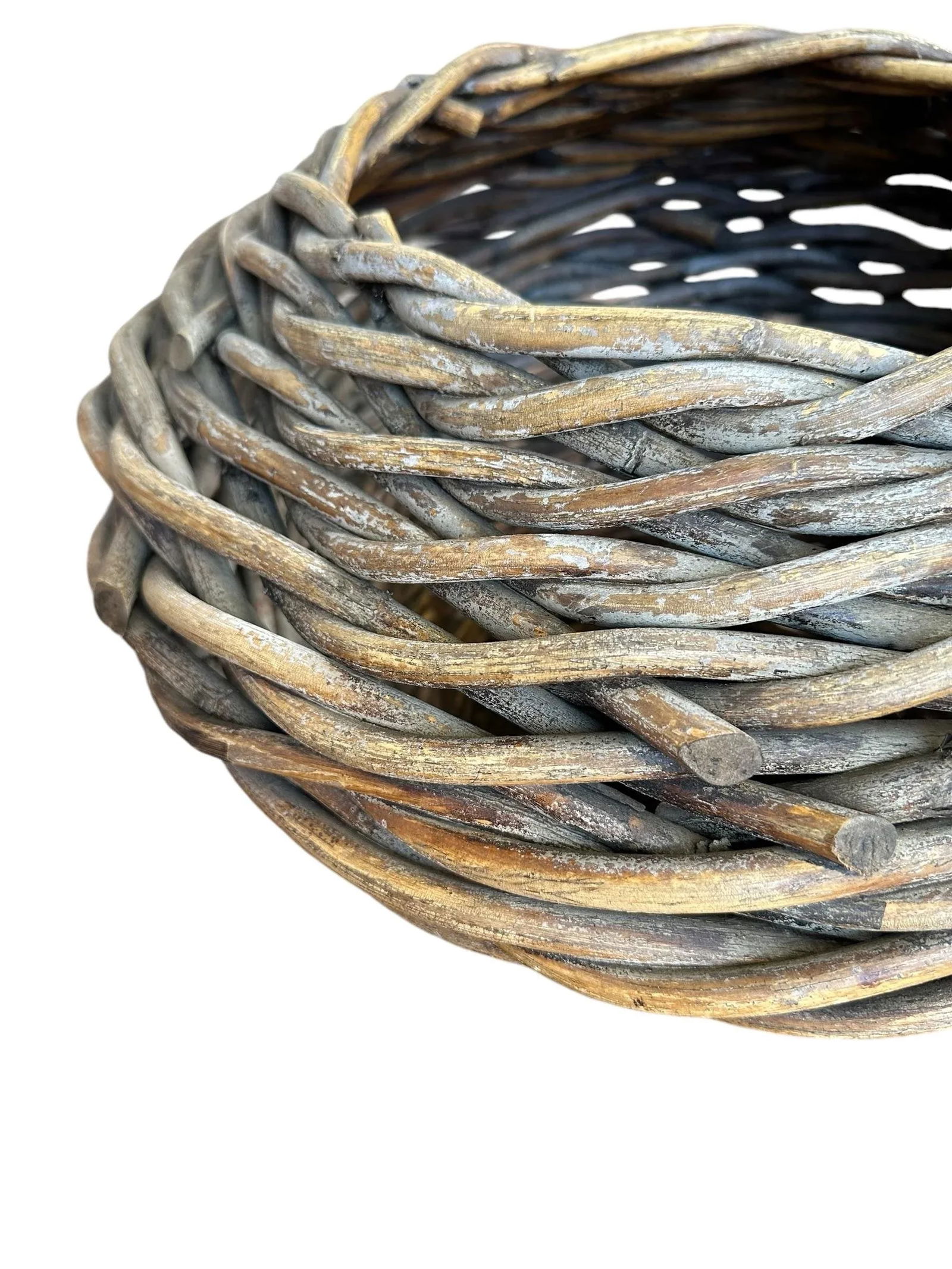 Antique Large Handwoven Rattan Split Reed Basket - 3