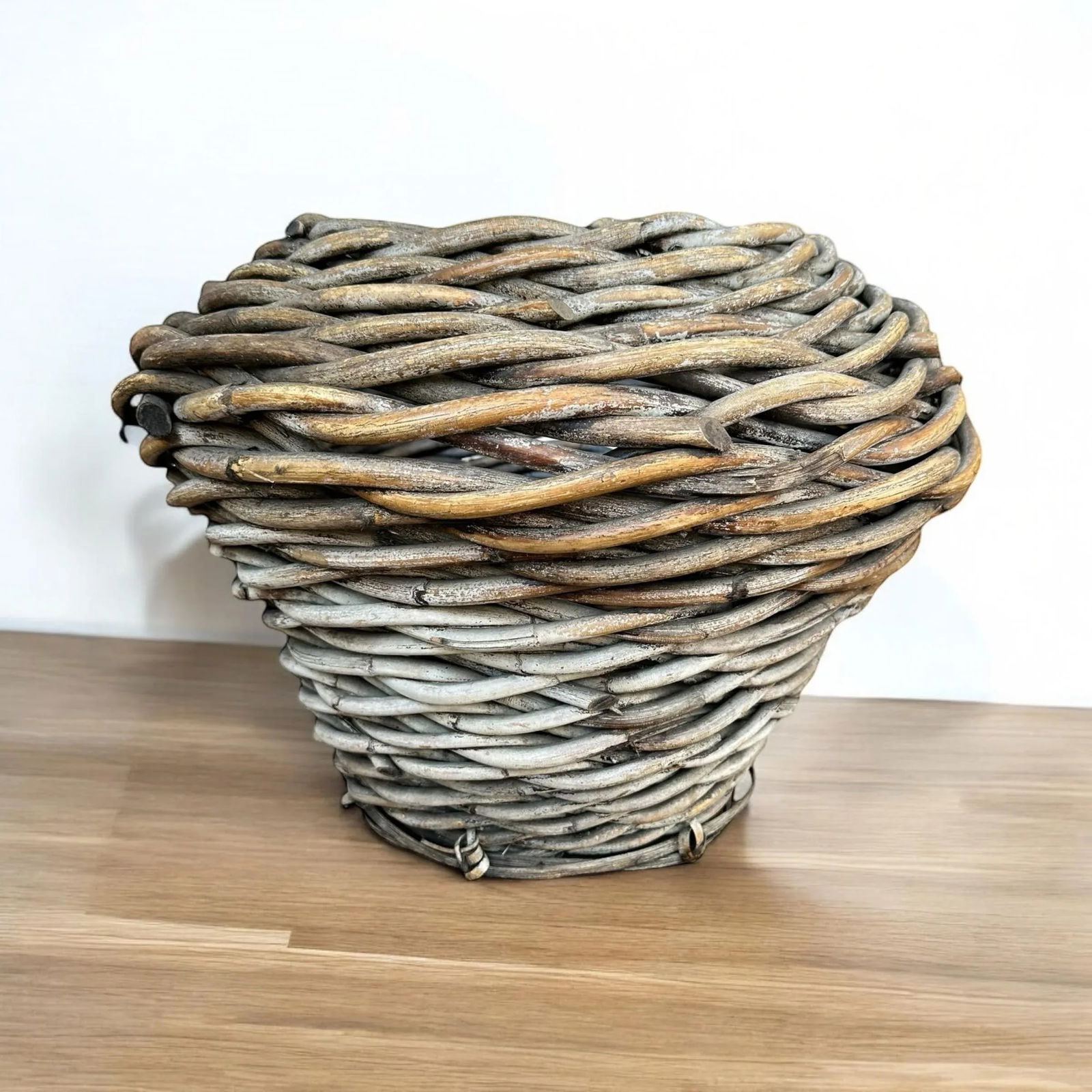 Antique Large Handwoven Rattan Split Reed Basket - 4
