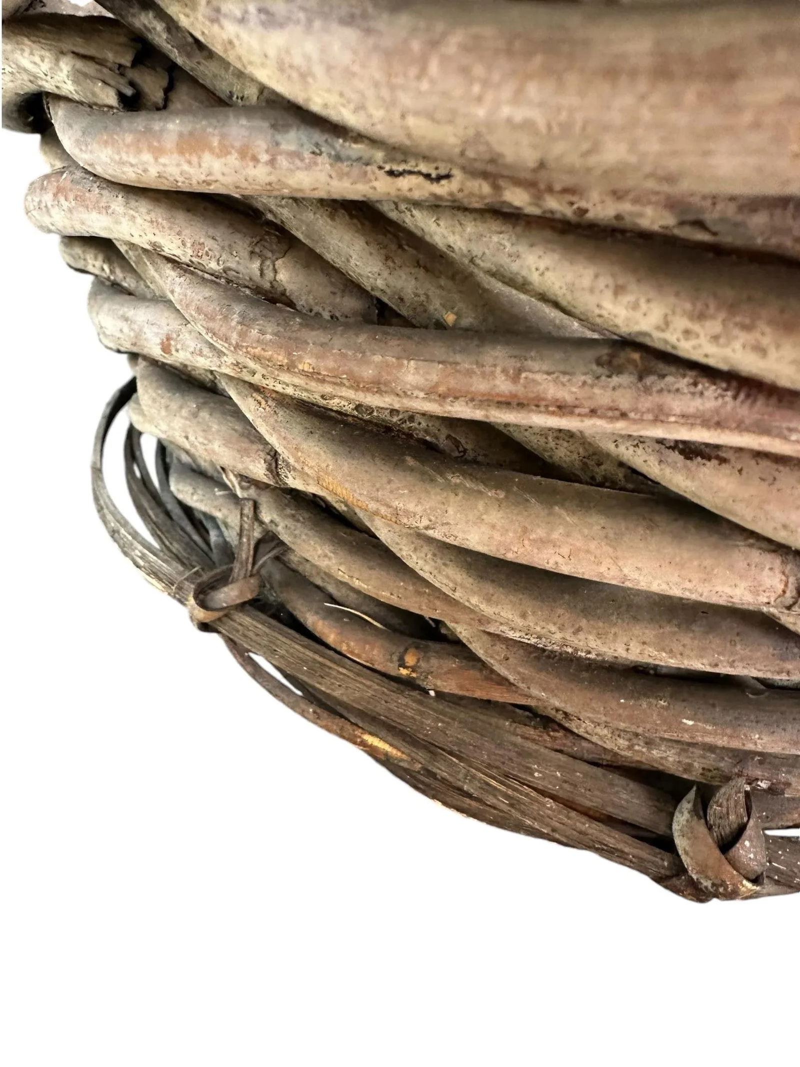 Antique Large Handwoven Rattan Split Reed Basket - 5