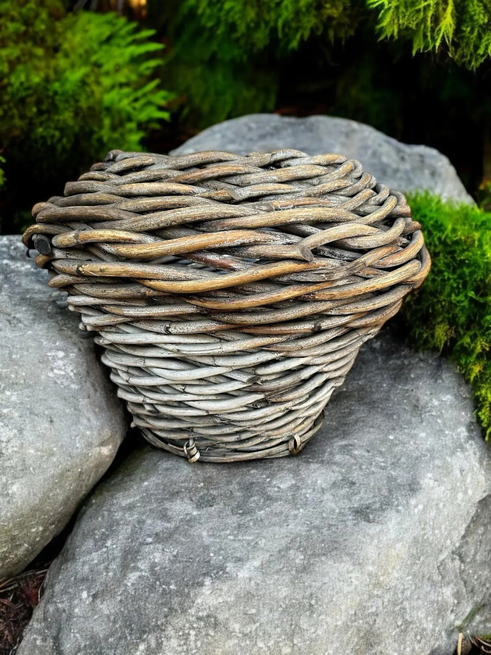 Antique Large Handwoven Rattan Split Reed Basket - 7