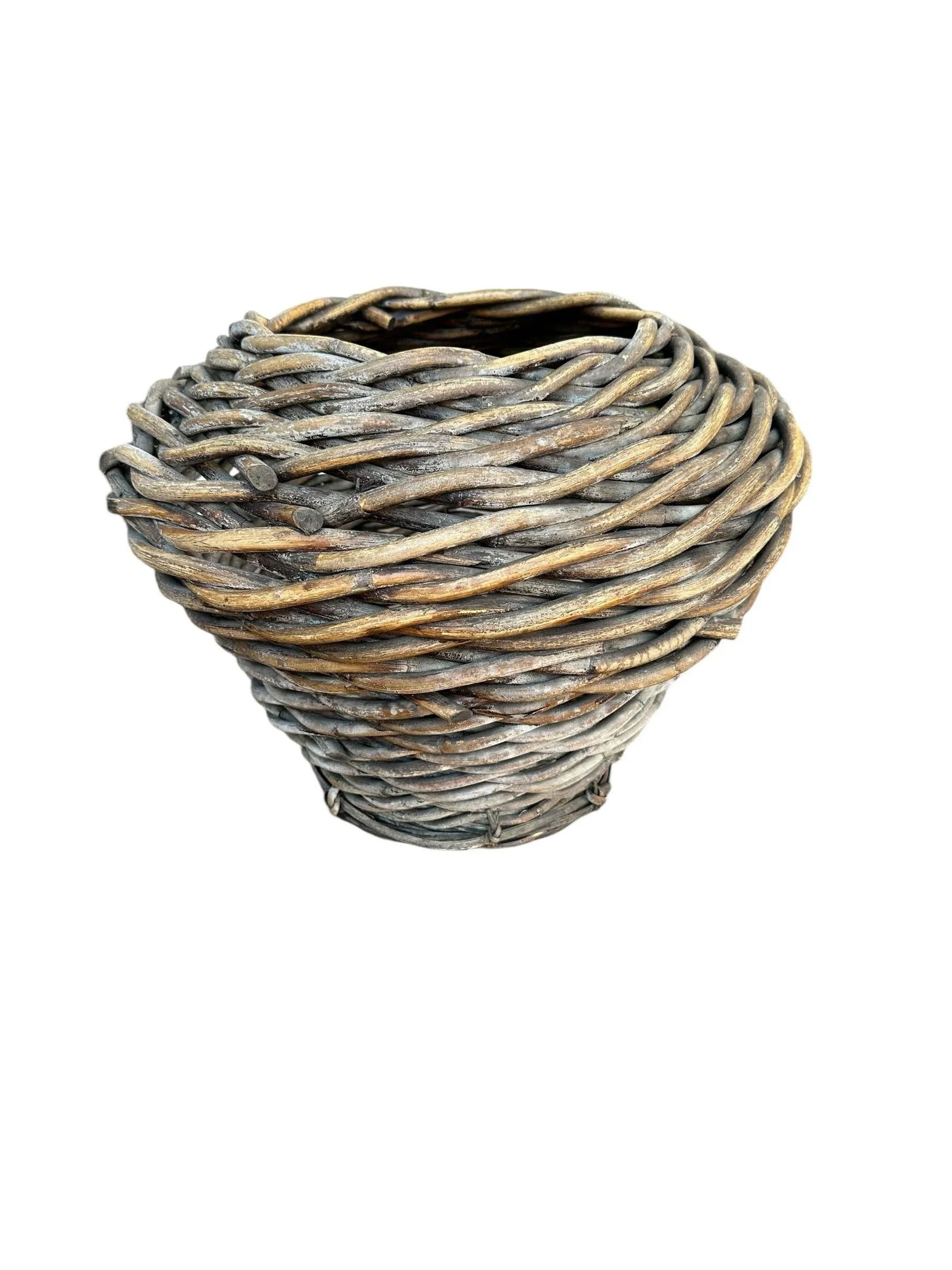 Antique Large Handwoven Rattan Split Reed Basket - 8