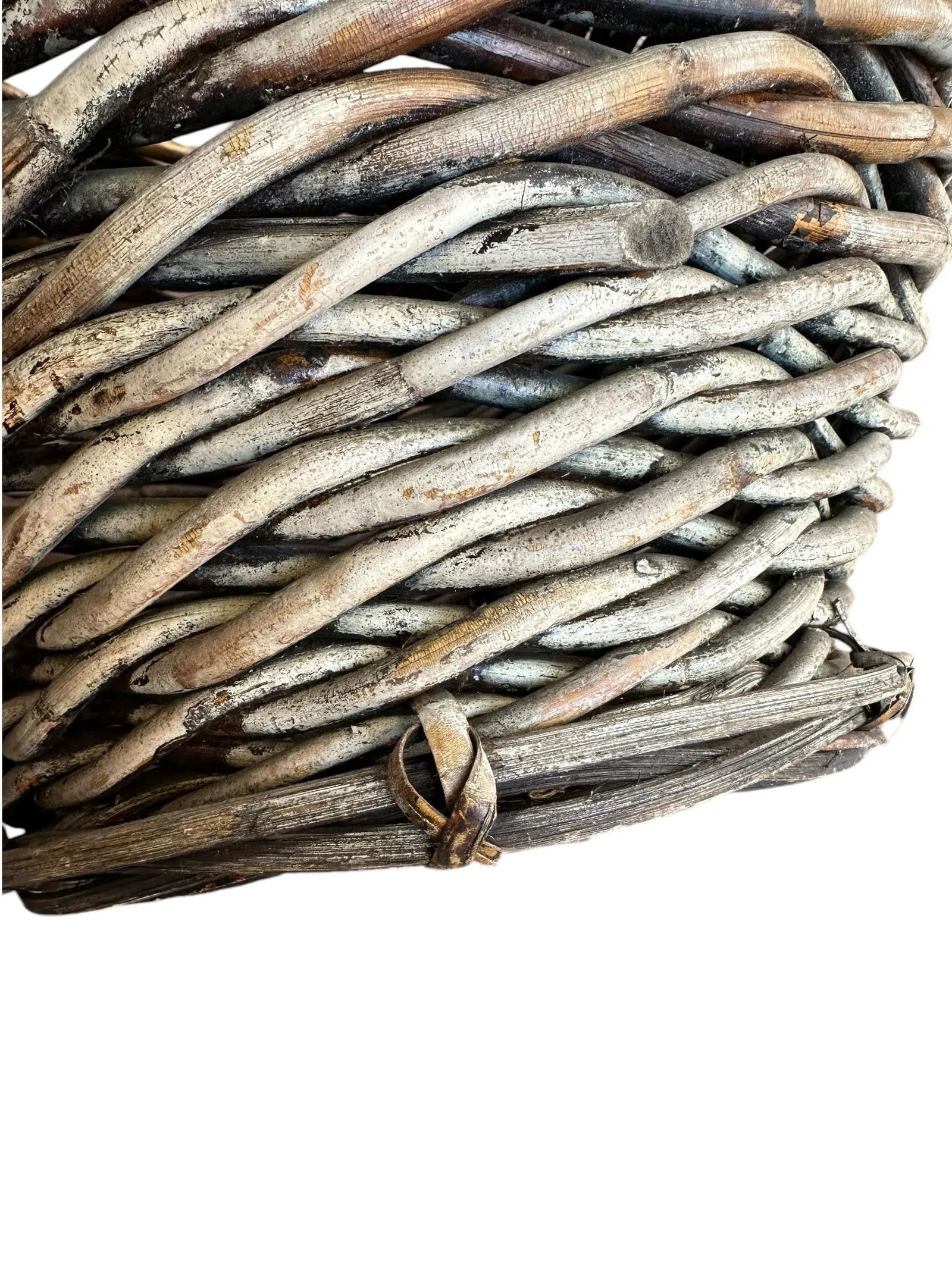 Antique Large Handwoven Rattan Split Reed Basket - 9