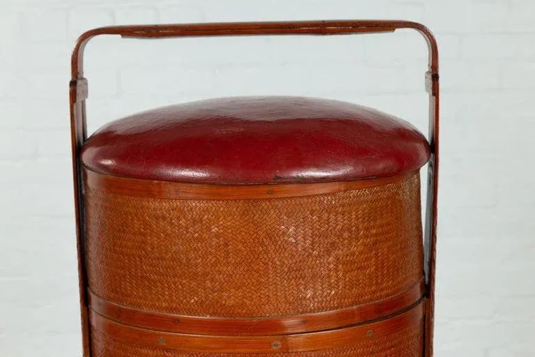 Chinese Red Lunch Basket with Carved Handle - 8