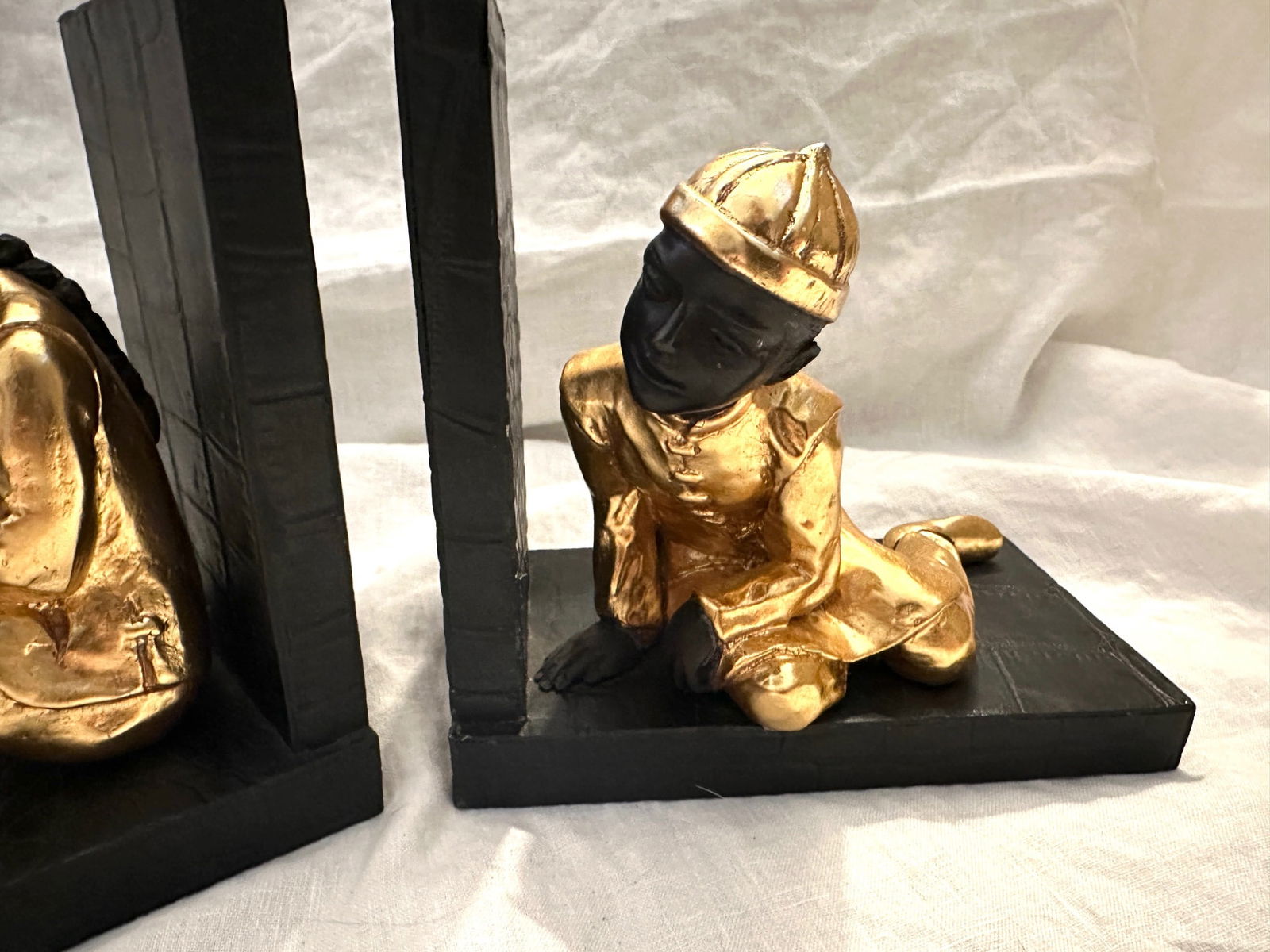 Pair of Gilted Metal Clad Chinese Children Scholar Bookends - 6