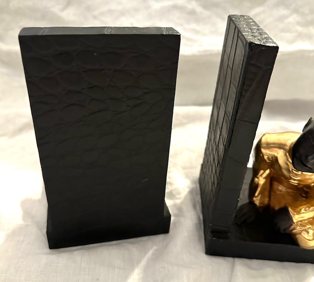 Pair of Gilted Metal Clad Chinese Children Scholar Bookends - 7