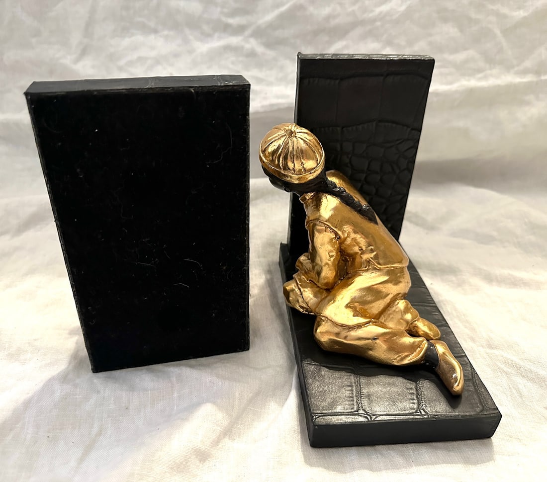 Pair of Gilted Metal Clad Chinese Children Scholar Bookends - 8