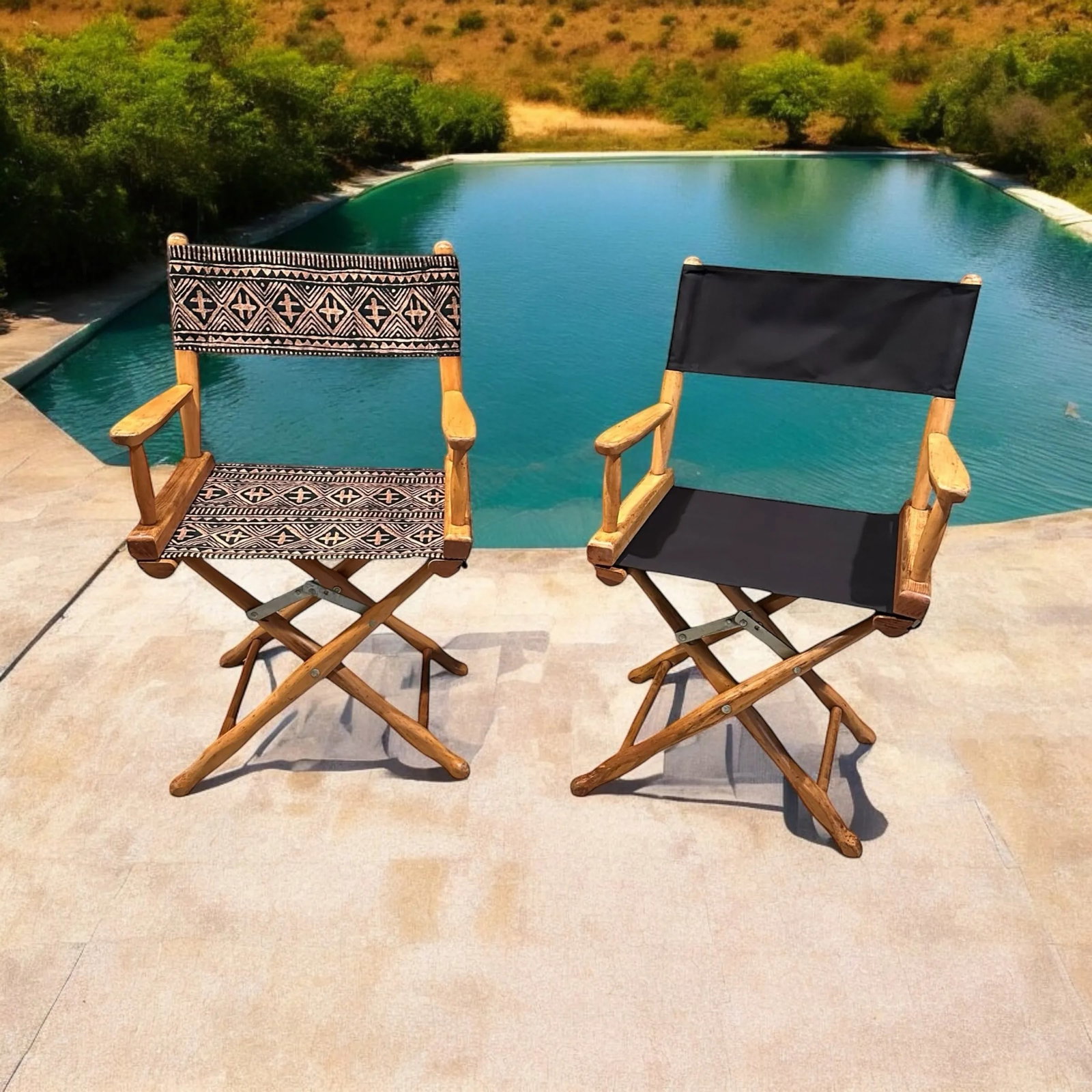 1960s Maple Folding Directors Camp Chair - A Pair With Original and New Textiles - 10