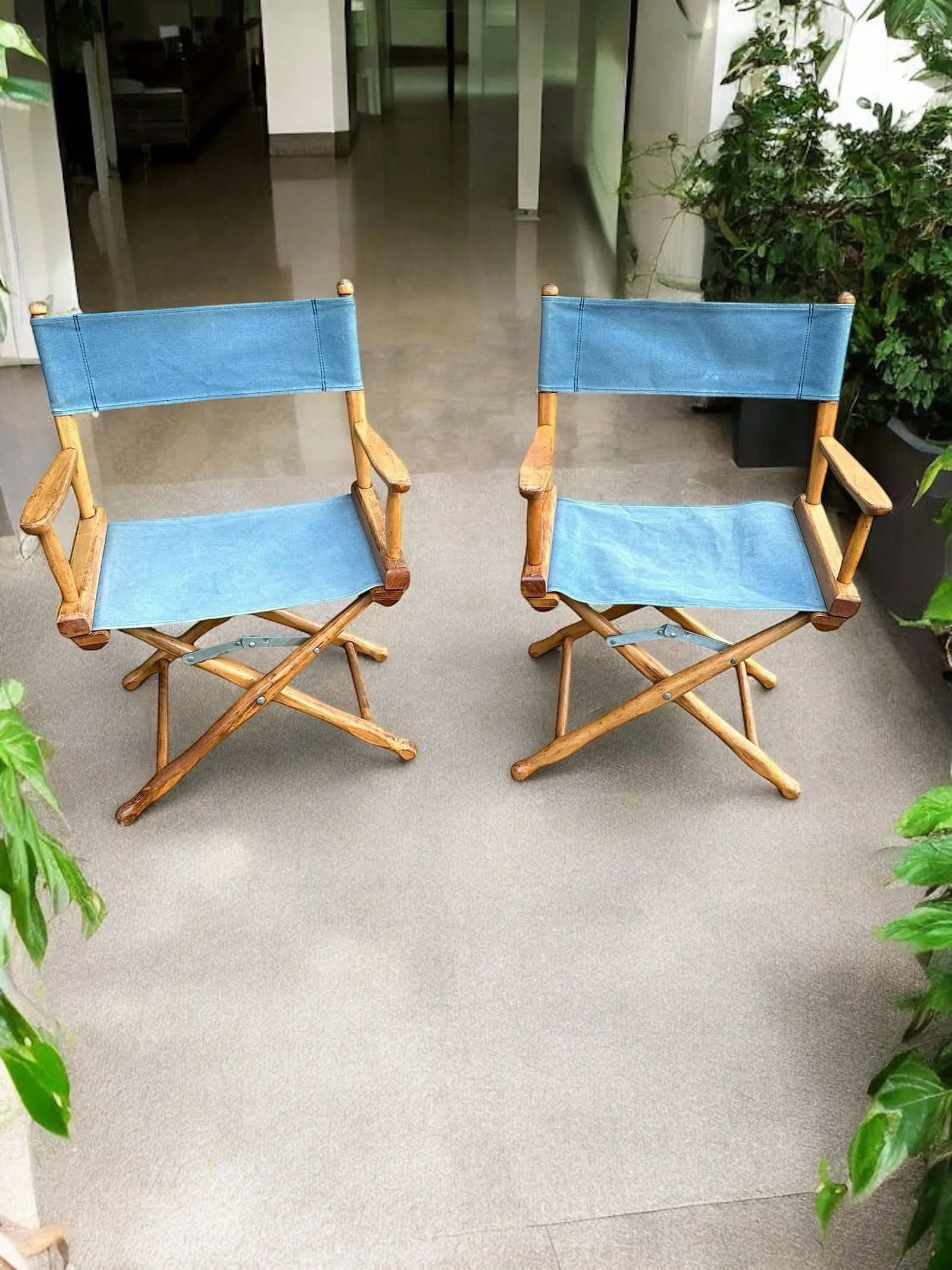 1960s Maple Folding Directors Camp Chair - A Pair With Original and New Textiles - 2