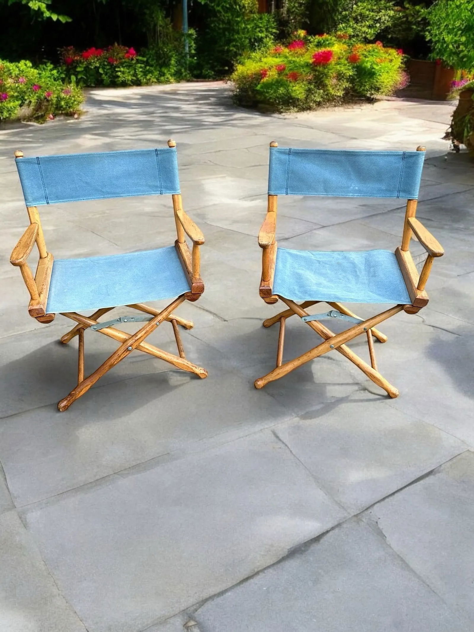 1960s Maple Folding Directors Camp Chair - A Pair With Original and New Textiles - 5