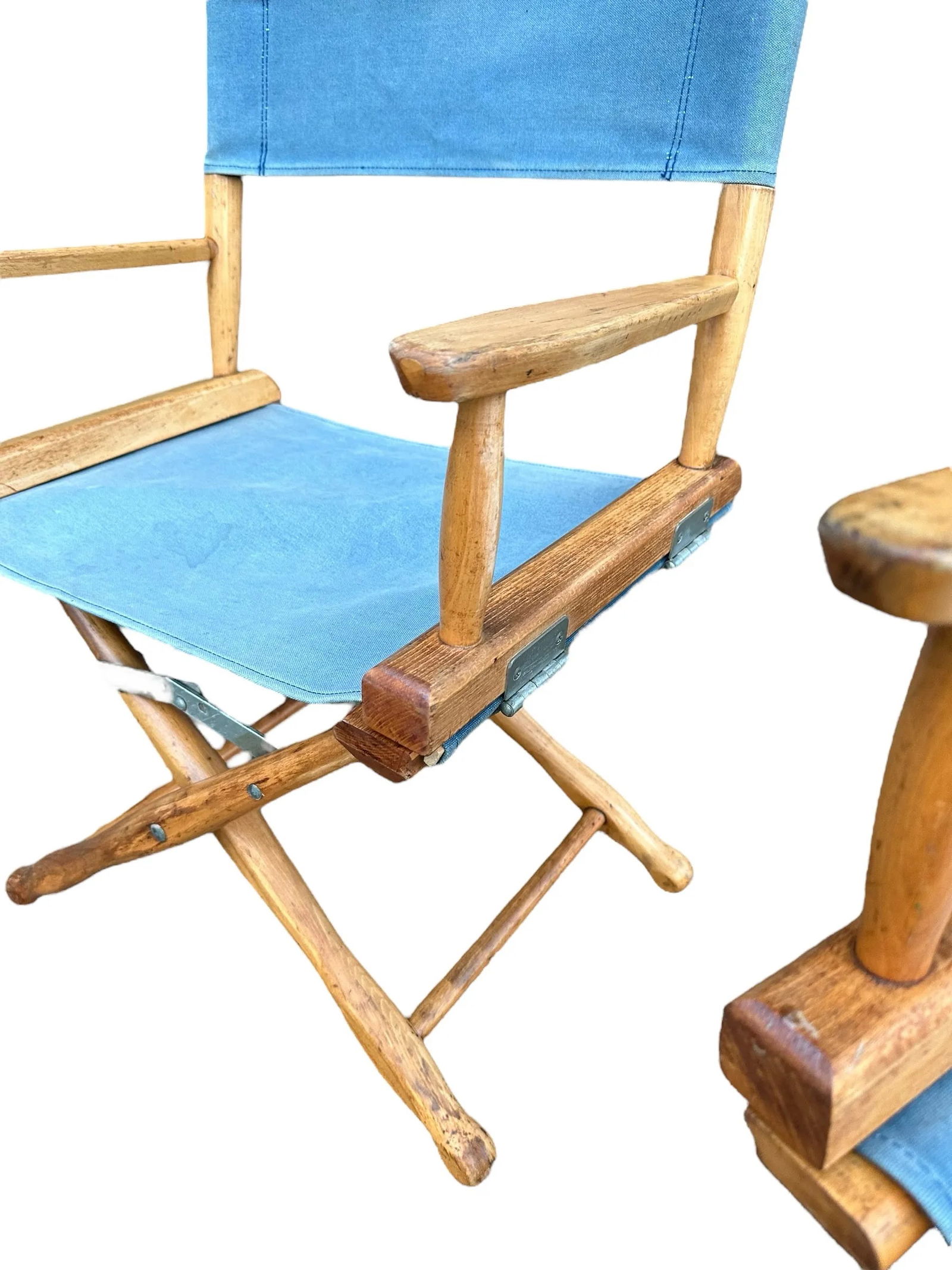 1960s Maple Folding Directors Camp Chair - A Pair With Original and New Textiles - 7