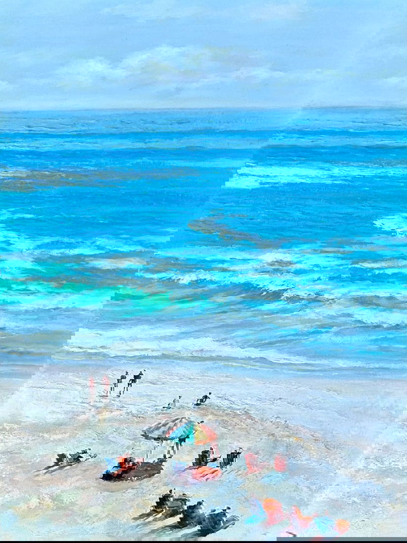 20th Century Beach Scene, Oil on Canvas, Framed - 2