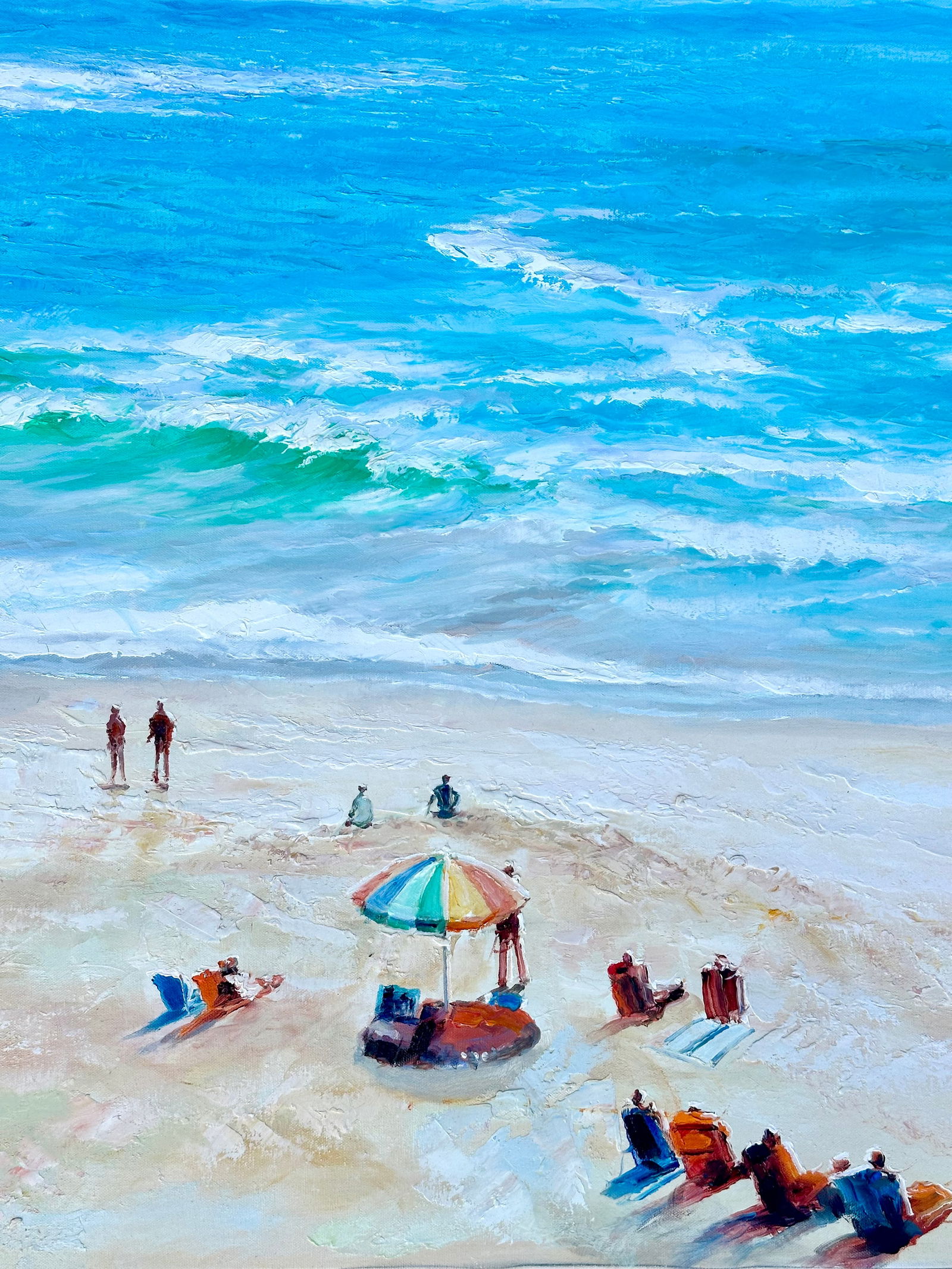 20th Century Beach Scene, Oil on Canvas, Framed - 3