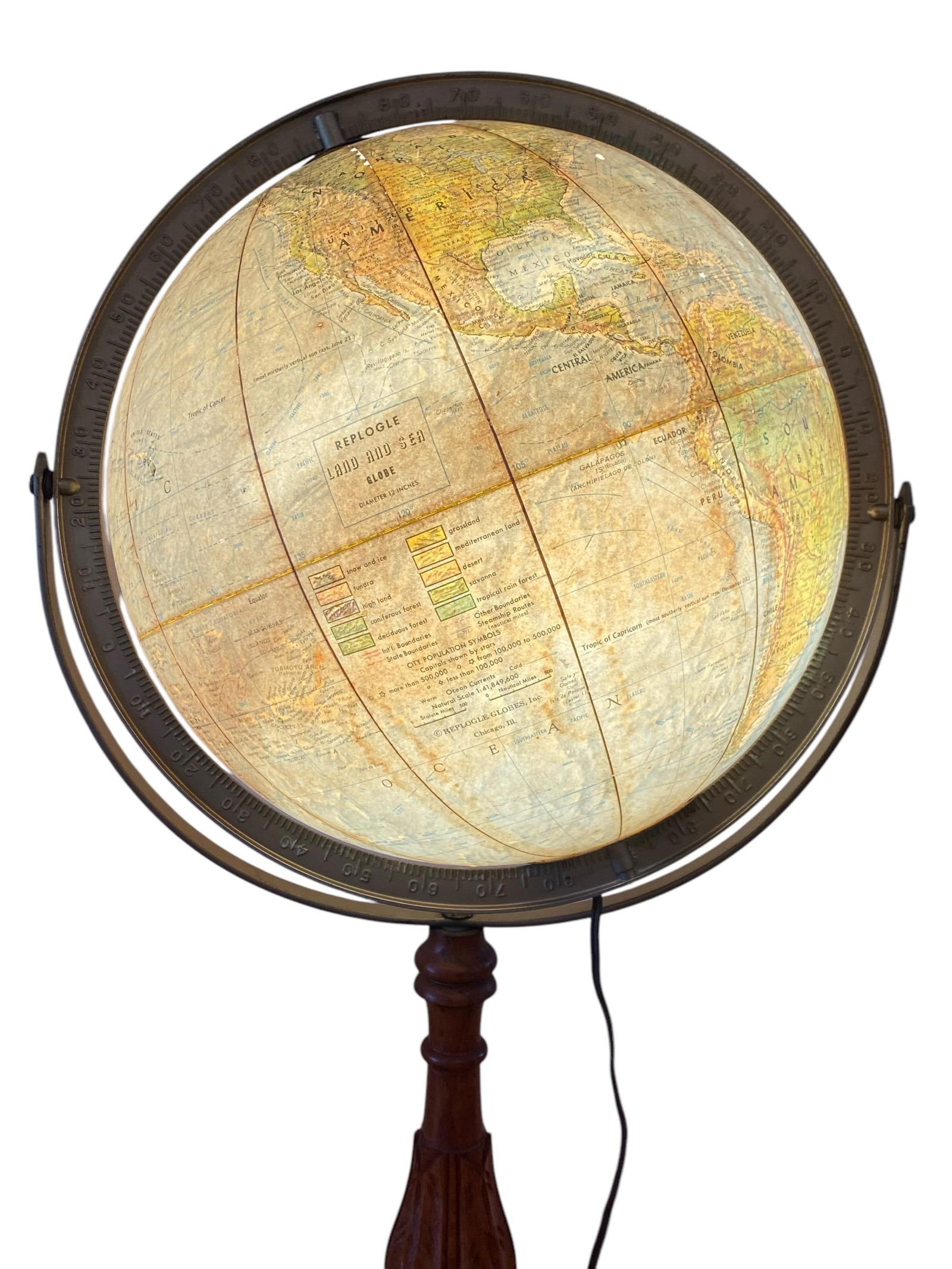 Glass George F. Cram Unrivaled Terrestrial Illuminated Stand Up Floor Globe - 2