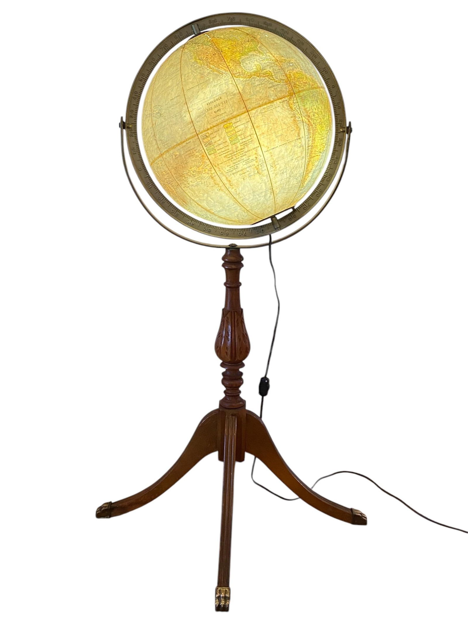 Glass George F. Cram Unrivaled Terrestrial Illuminated Stand Up Floor Globe - 6