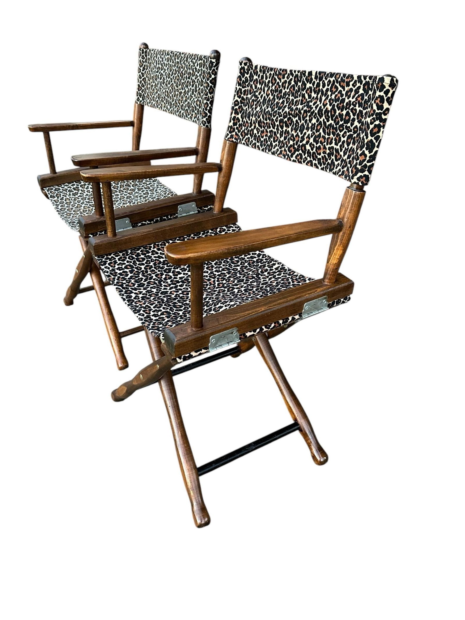 Vintage Walnut Directors Chair Animal Print Textile - A Pair - 10