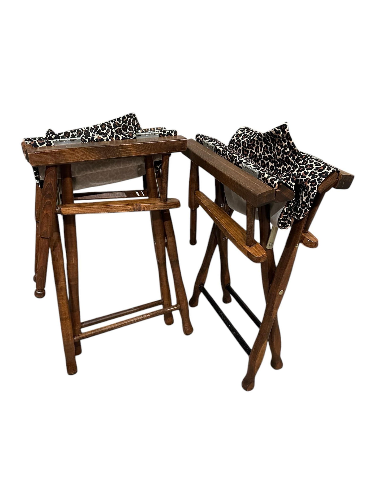 Vintage Walnut Directors Chair Animal Print Textile - A Pair - 11