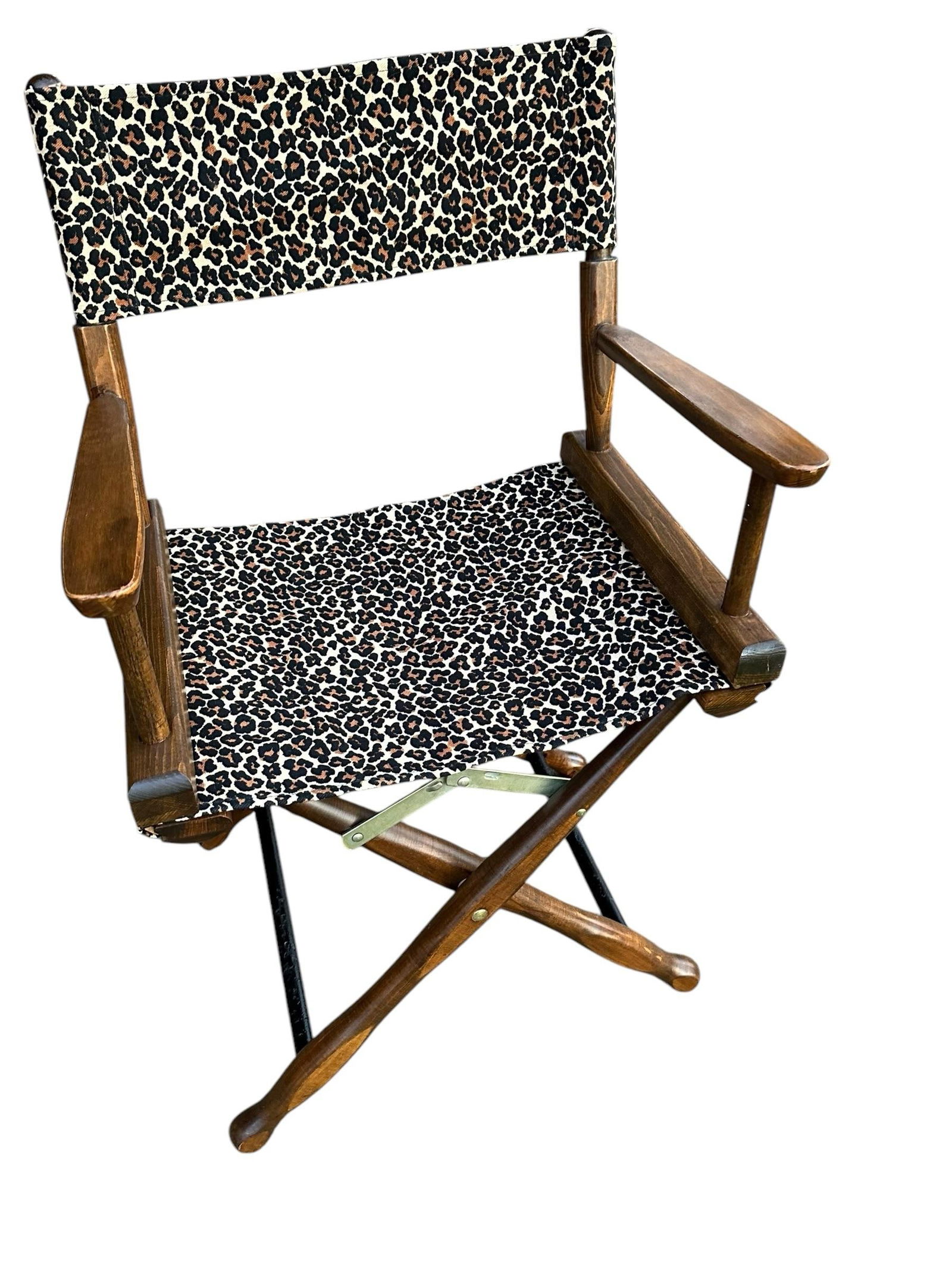 Vintage Walnut Directors Chair Animal Print Textile - A Pair - 5
