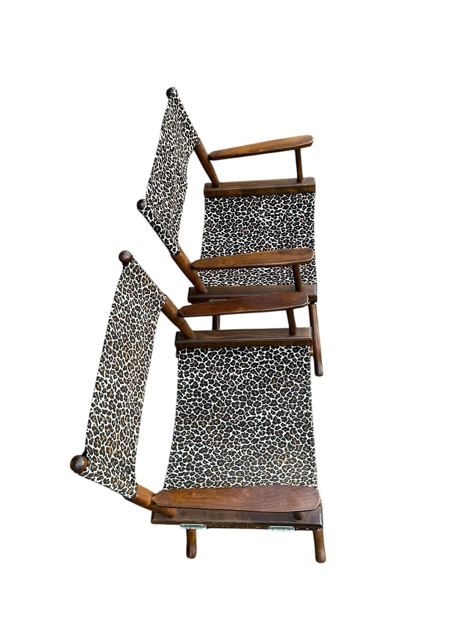 Vintage Walnut Directors Chair Animal Print Textile - A Pair - 8