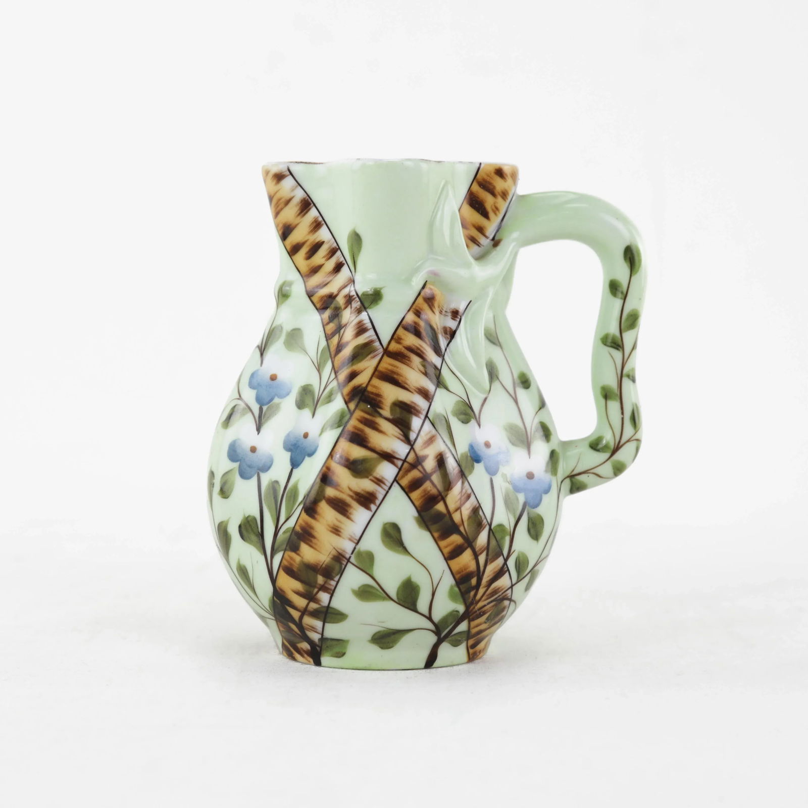 Hand-Painted Green Porcelain Pitcher With Crossed Birch and Floral Motif "“ Antique Farmhouse - 10