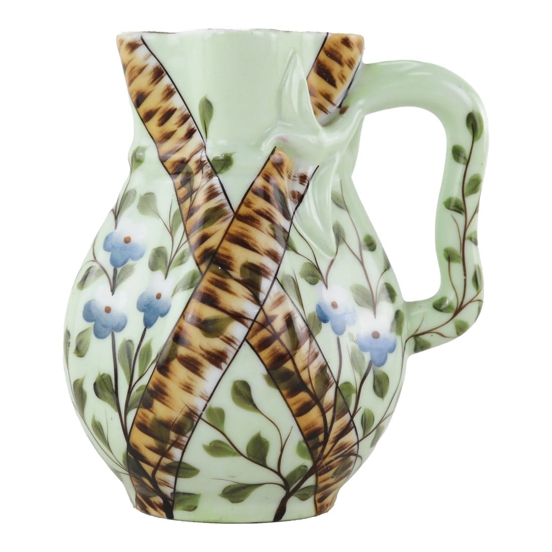 Hand-Painted Green Porcelain Pitcher With Crossed Birch and Floral Motif "“ Antique Farmhouse (1 of 10)