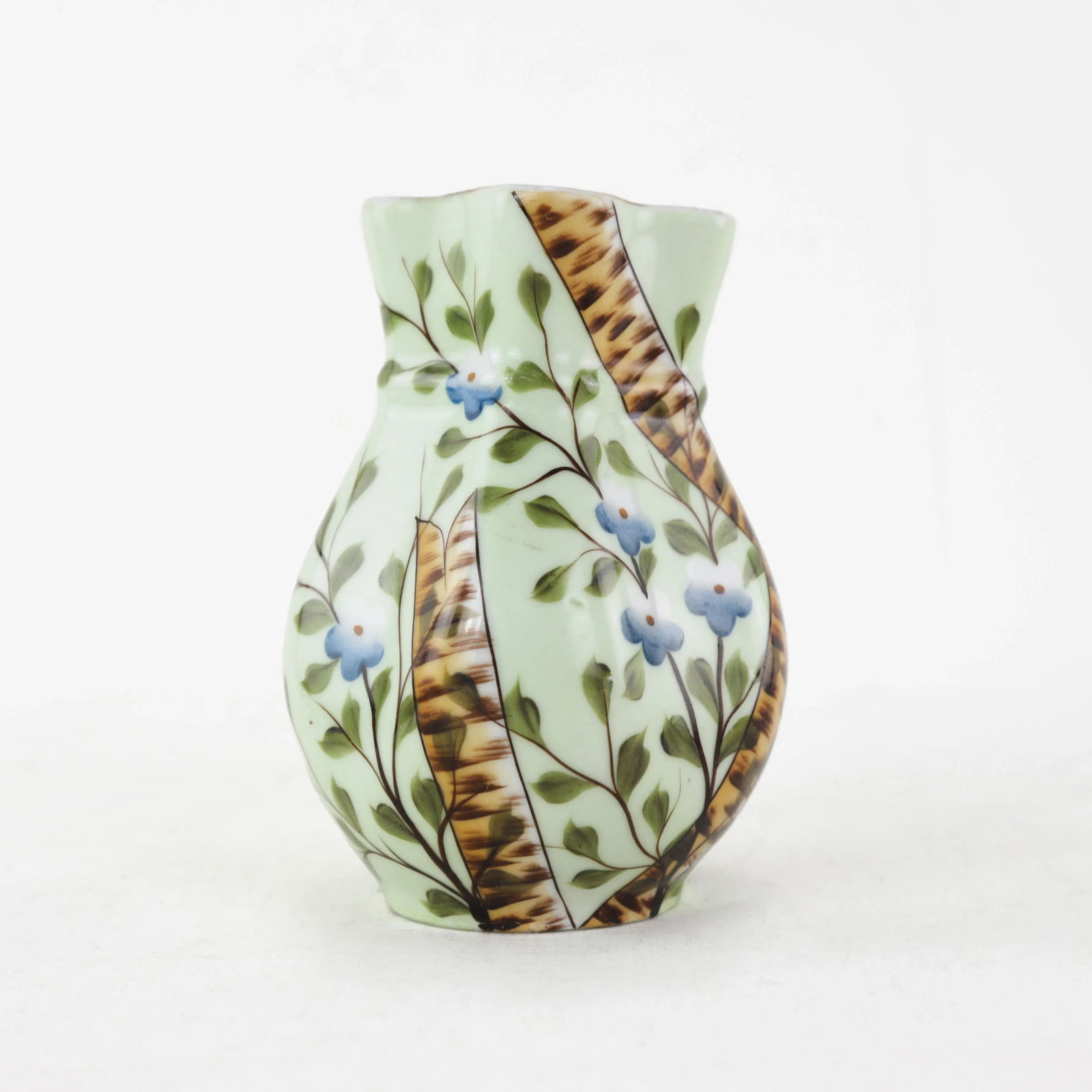 Hand-Painted Green Porcelain Pitcher With Crossed Birch and Floral Motif "“ Antique Farmhouse - 3