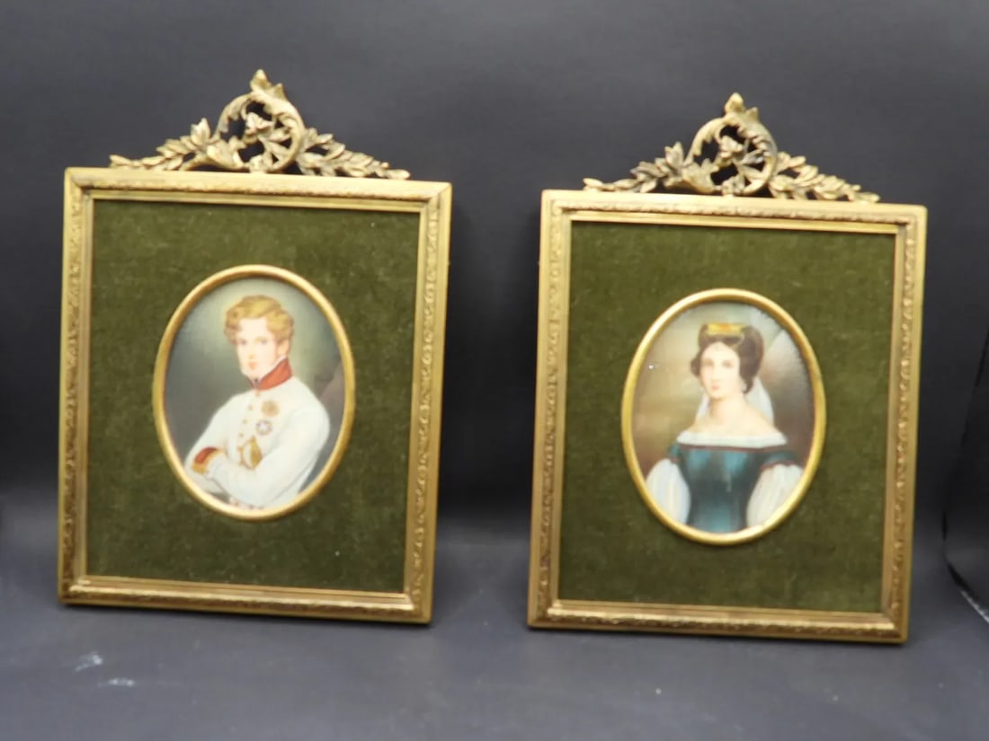 Pair of Miniature Portraits 19th Century European Continental Officer & His Wife Matilda & Joseph - 2