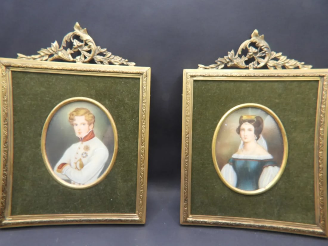 Pair of Miniature Portraits 19th Century European Continental Officer & His Wife Matilda & Joseph - 4