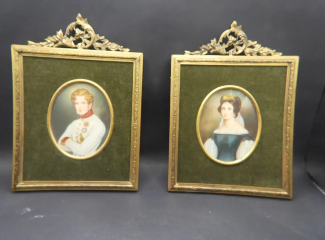 Pair of Miniature Portraits 19th Century European Continental Officer & His Wife Matilda & Joseph - 5