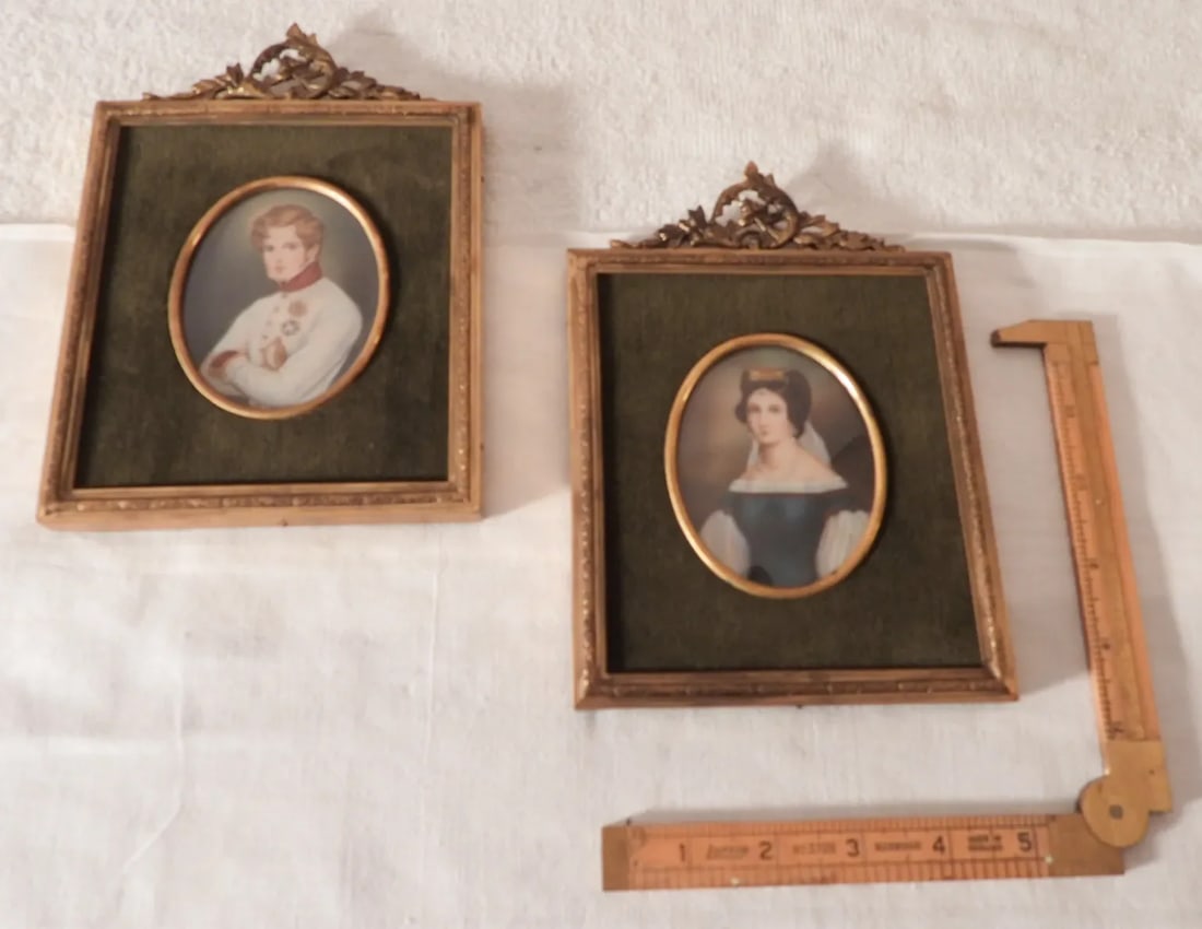 Pair of Miniature Portraits 19th Century European Continental Officer & His Wife Matilda & Joseph - 6