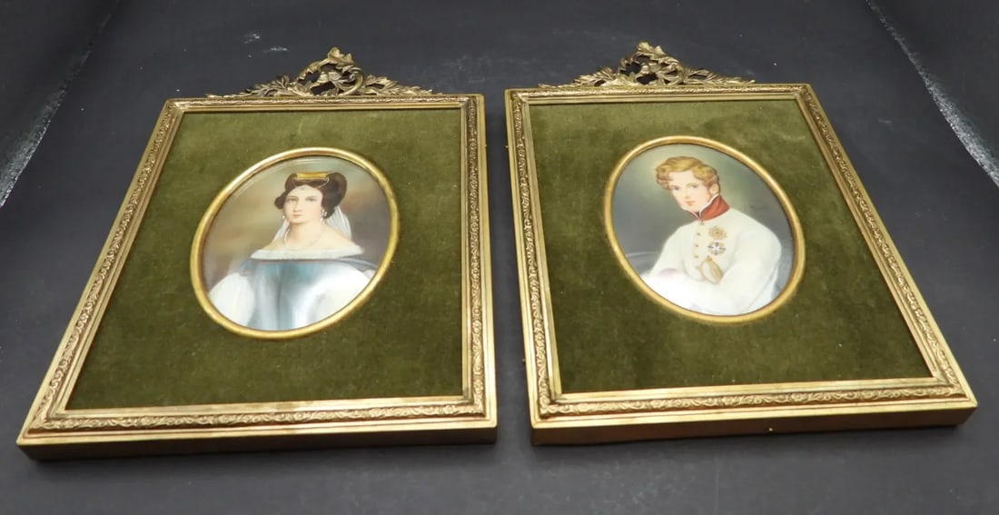Pair of Miniature Portraits 19th Century European Continental Officer & His Wife Matilda & Joseph - 7