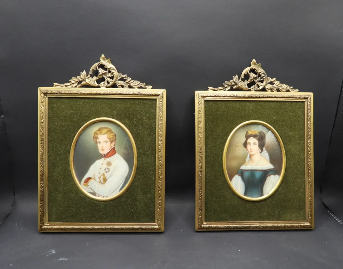 Pair of Miniature Portraits 19th Century European Continental Officer & His Wife Matilda & Joseph - 8