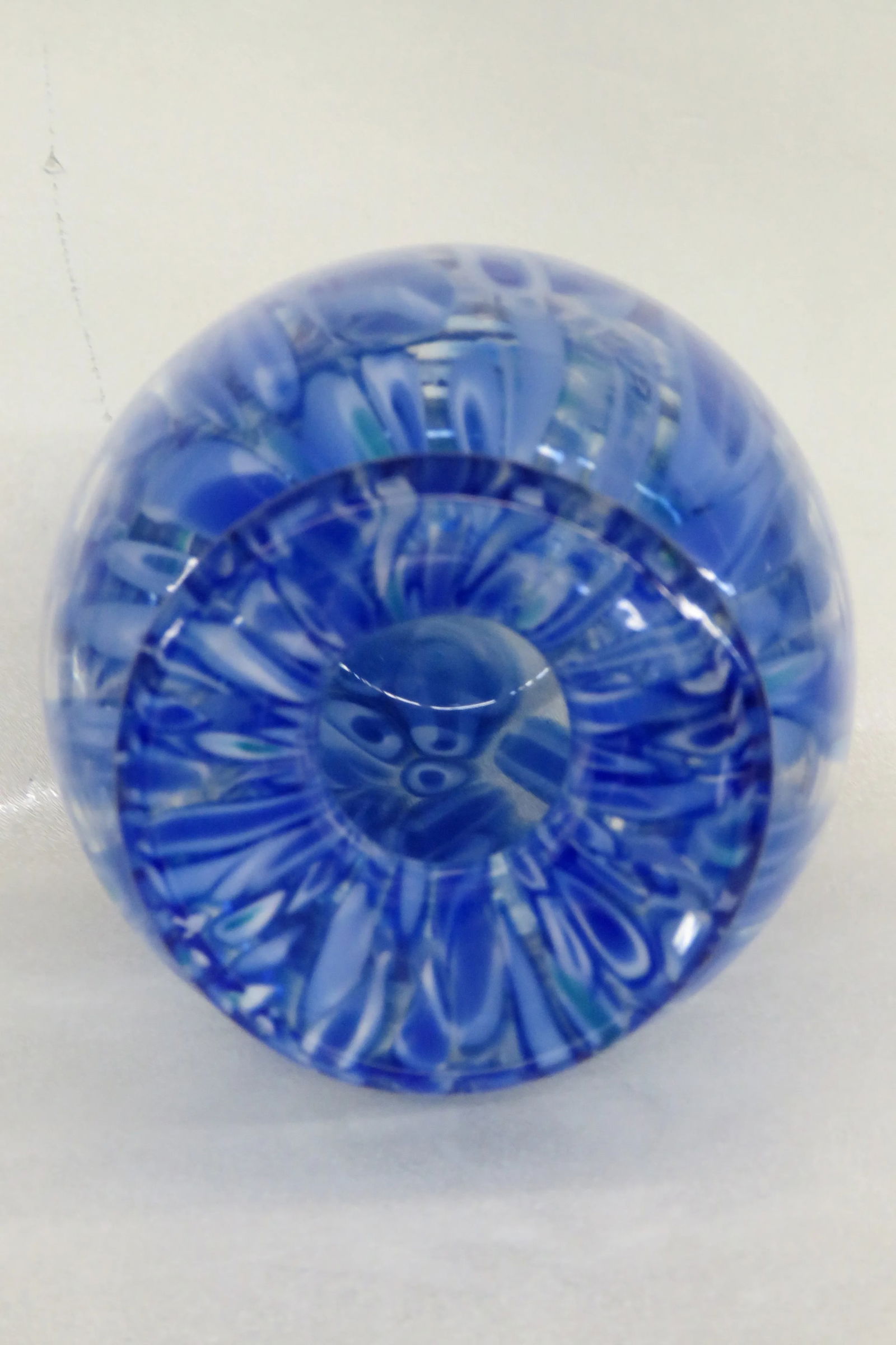 Mid Century Modern Millefiori Hand Blown Blue Art Glass Vase - 10