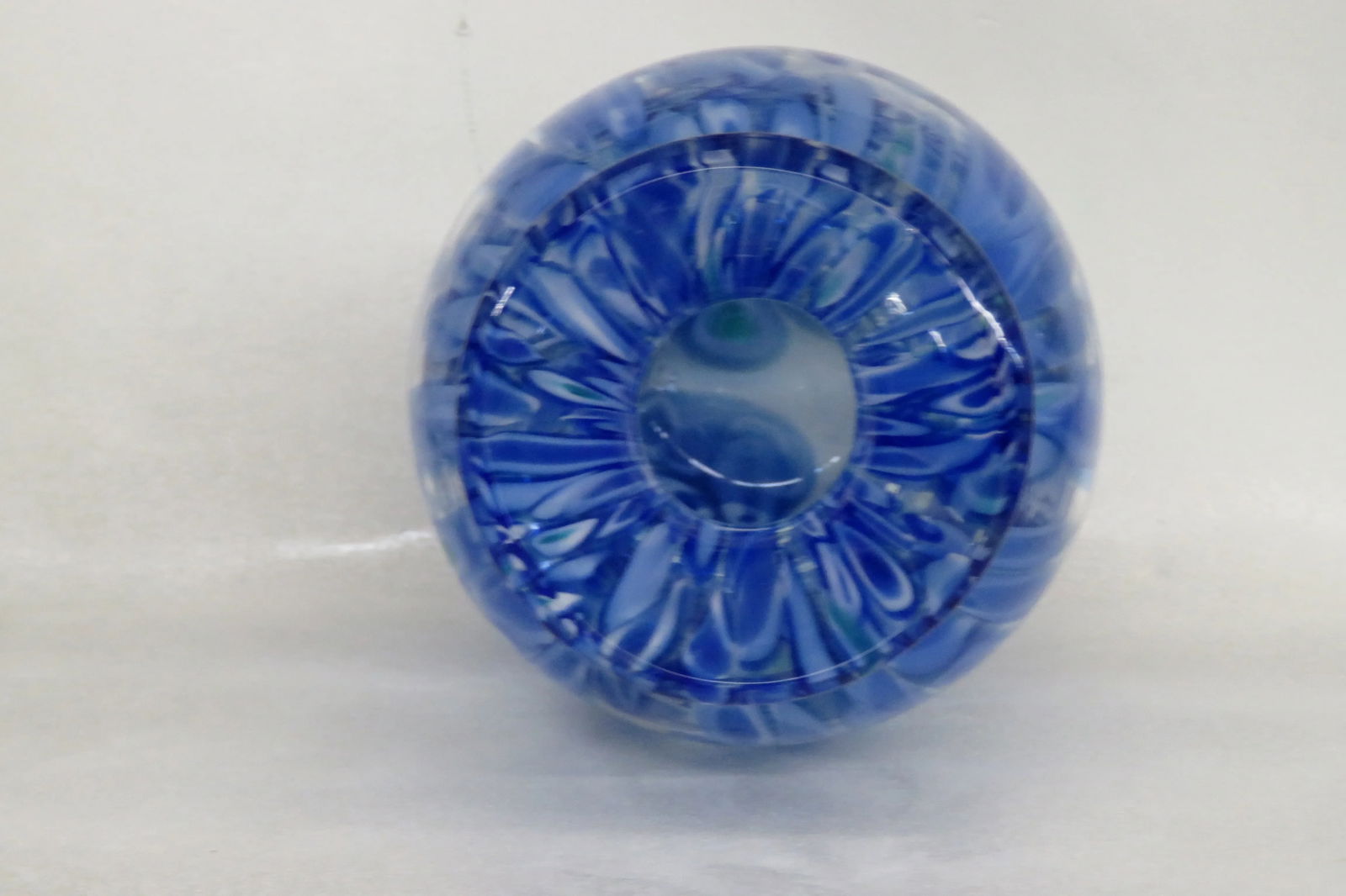 Mid Century Modern Millefiori Hand Blown Blue Art Glass Vase - 11