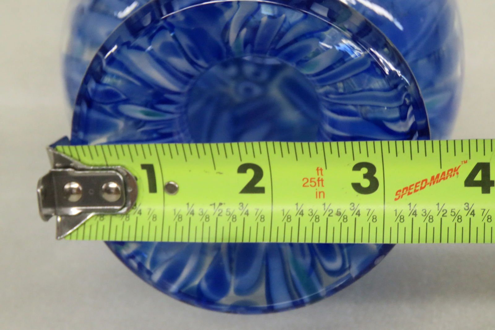 Mid Century Modern Millefiori Hand Blown Blue Art Glass Vase - 6