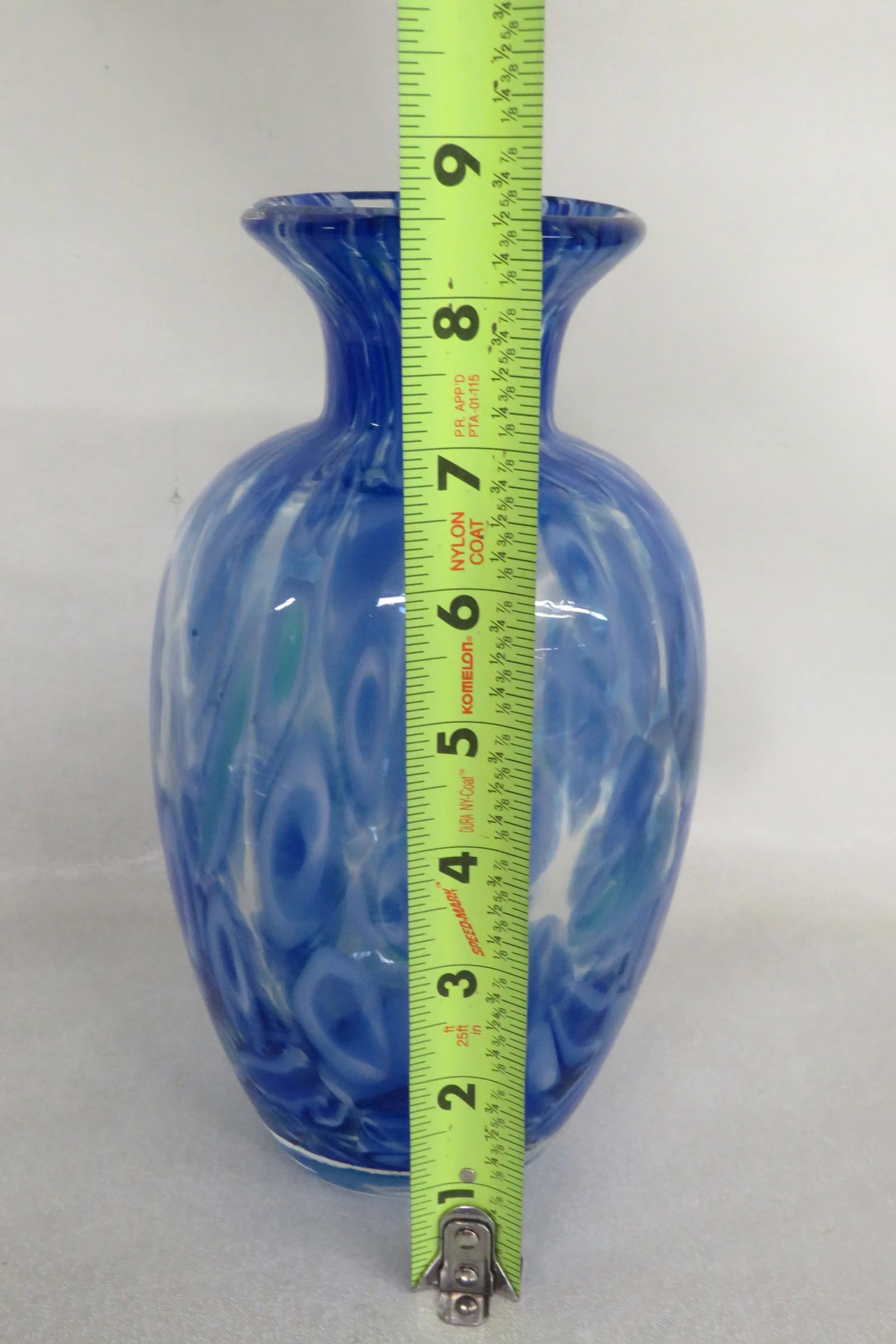 Mid Century Modern Millefiori Hand Blown Blue Art Glass Vase - 8