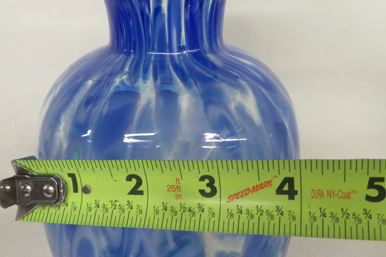 Mid Century Modern Millefiori Hand Blown Blue Art Glass Vase - 9