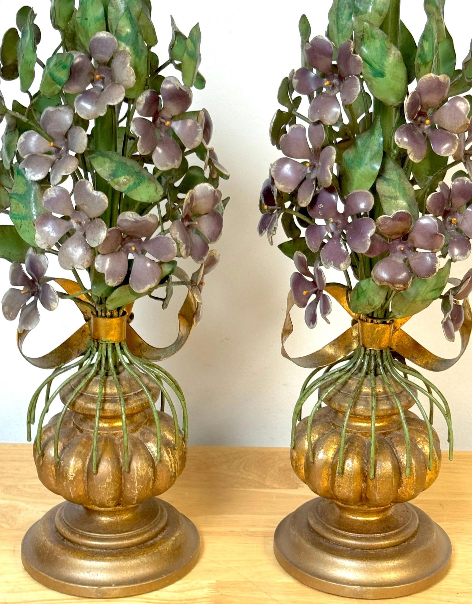 Italian Hollywood Regency Giltwood & Tole Violet Topiary Sculptures - a Pair - 2