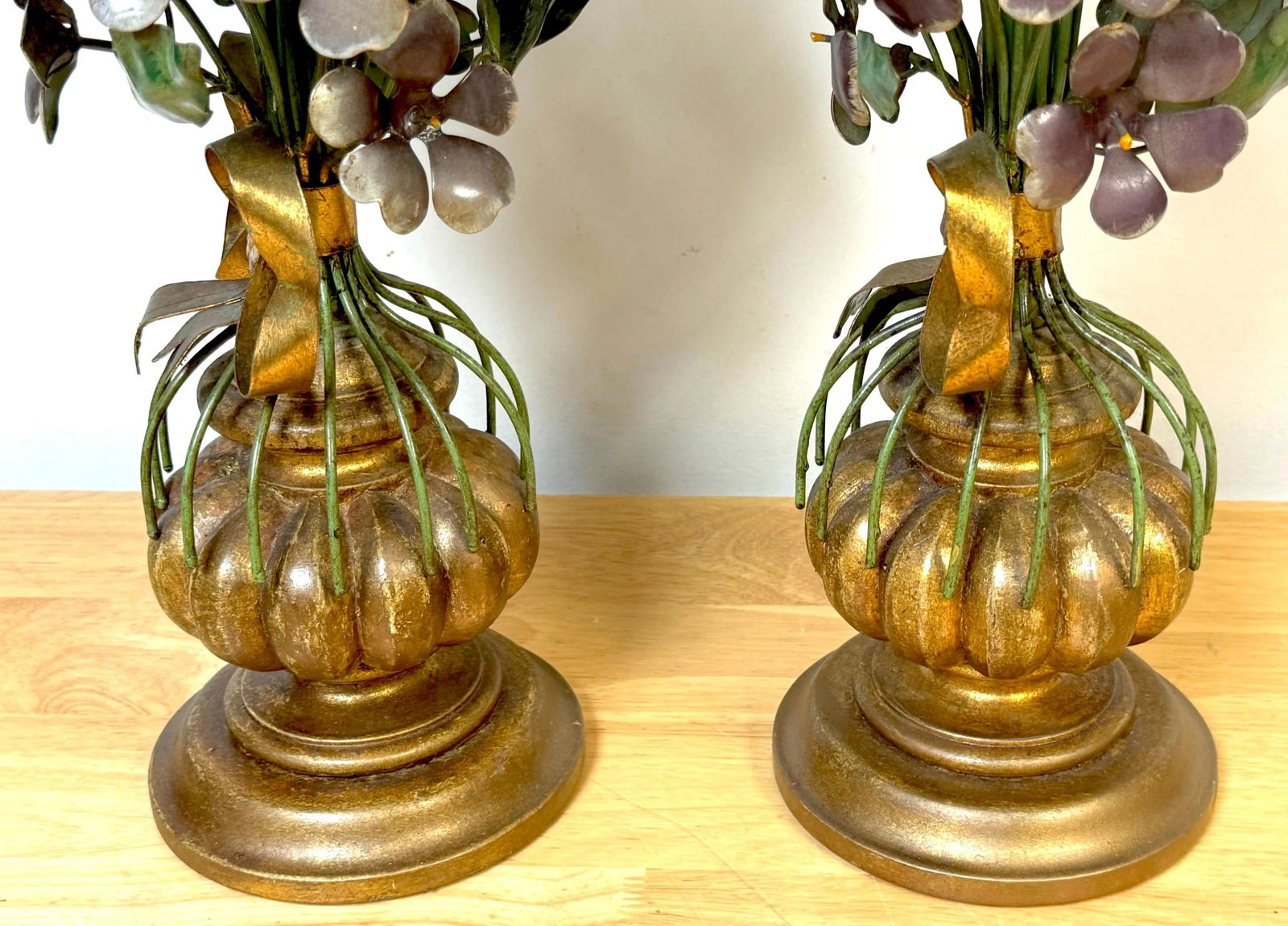 Italian Hollywood Regency Giltwood & Tole Violet Topiary Sculptures - a Pair - 4