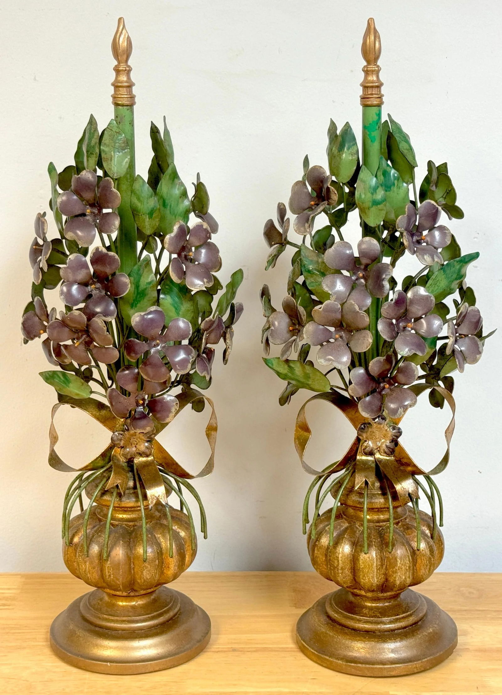 Italian Hollywood Regency Giltwood & Tole Violet Topiary Sculptures - a Pair - 6